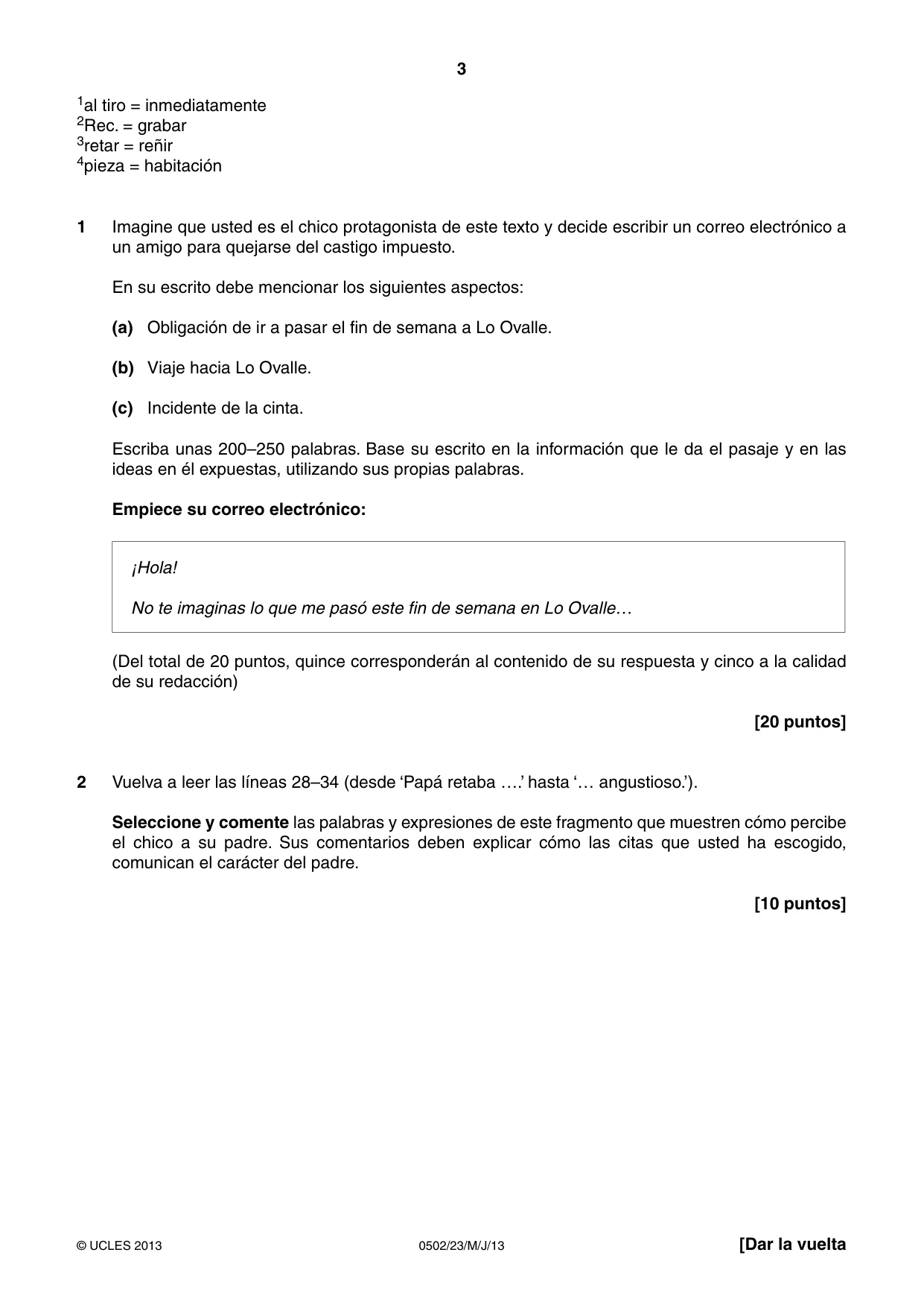 Cambridge IGCSE Spanish - First Language 0502 2013 May/June Paper 2 · Variant 3 question paper, page 3 of 8