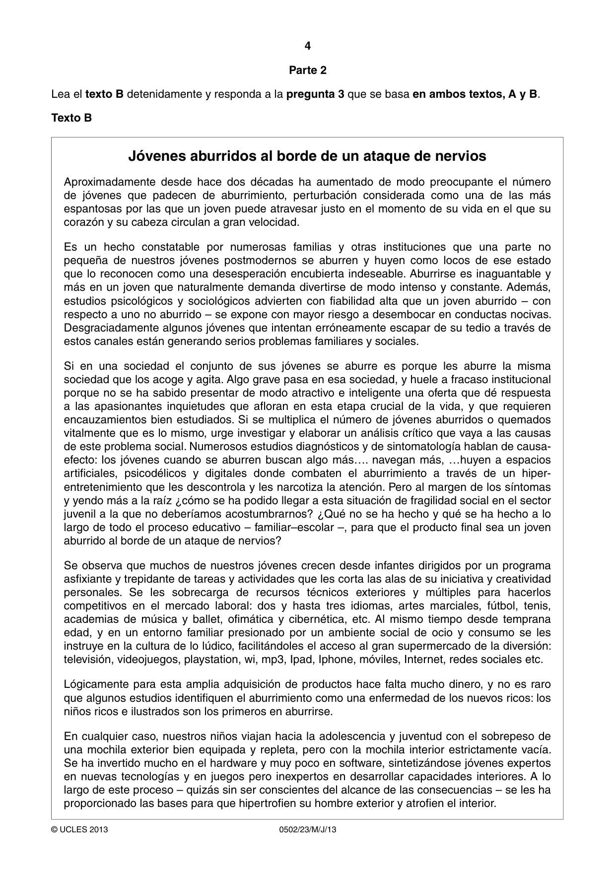 Cambridge IGCSE Spanish - First Language 0502 2013 May/June Paper 2 · Variant 3 question paper, page 4 of 8