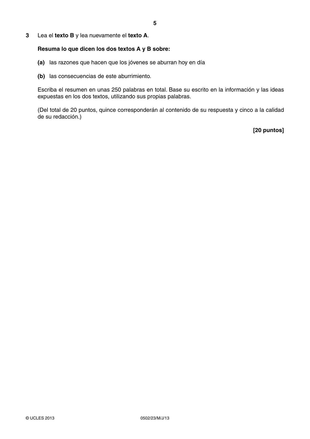 Cambridge IGCSE Spanish - First Language 0502 2013 May/June Paper 2 · Variant 3 question paper, page 5 of 8