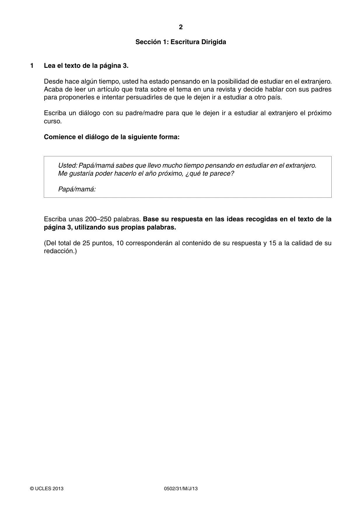 Cambridge IGCSE Spanish - First Language 0502 2013 May/June Paper 3 · Variant 1 question paper, page 2 of 4