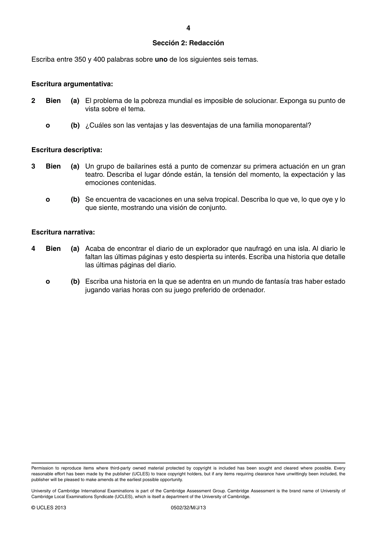 Cambridge IGCSE Spanish - First Language 0502 2013 May/June Paper 3 · Variant 2 question paper, page 4 of 4
