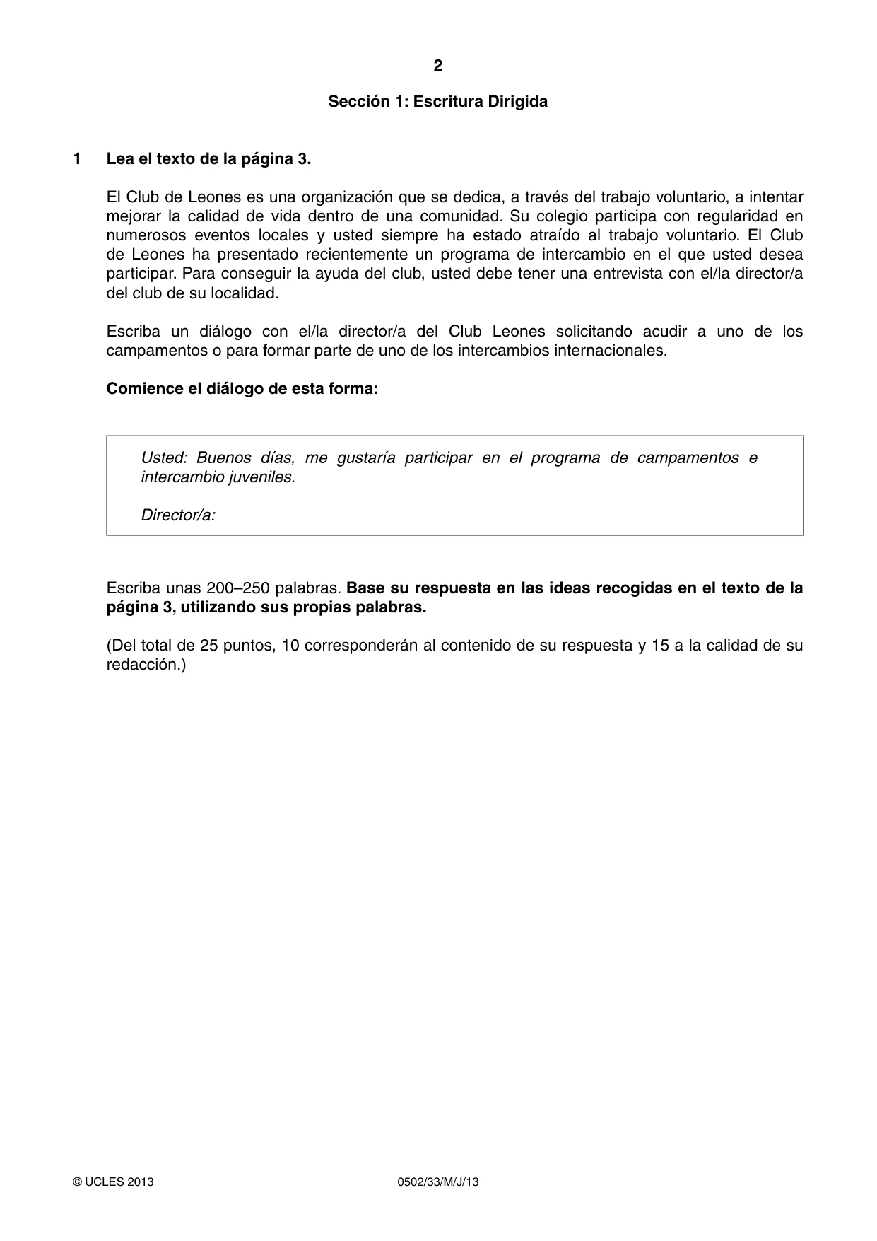 Cambridge IGCSE Spanish - First Language 0502 2013 May/June Paper 3 · Variant 3 question paper, page 2 of 4
