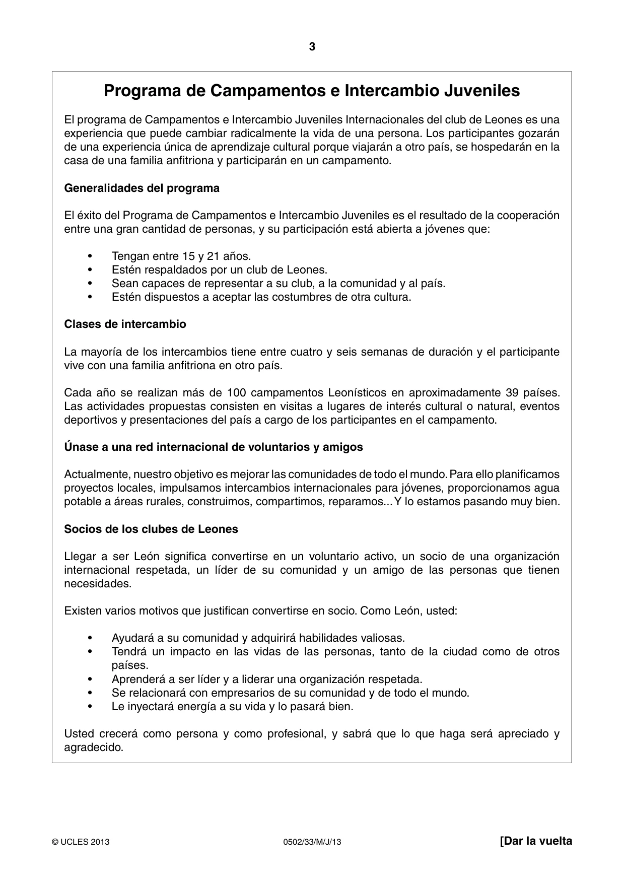 Cambridge IGCSE Spanish - First Language 0502 2013 May/June Paper 3 · Variant 3 question paper, page 3 of 4