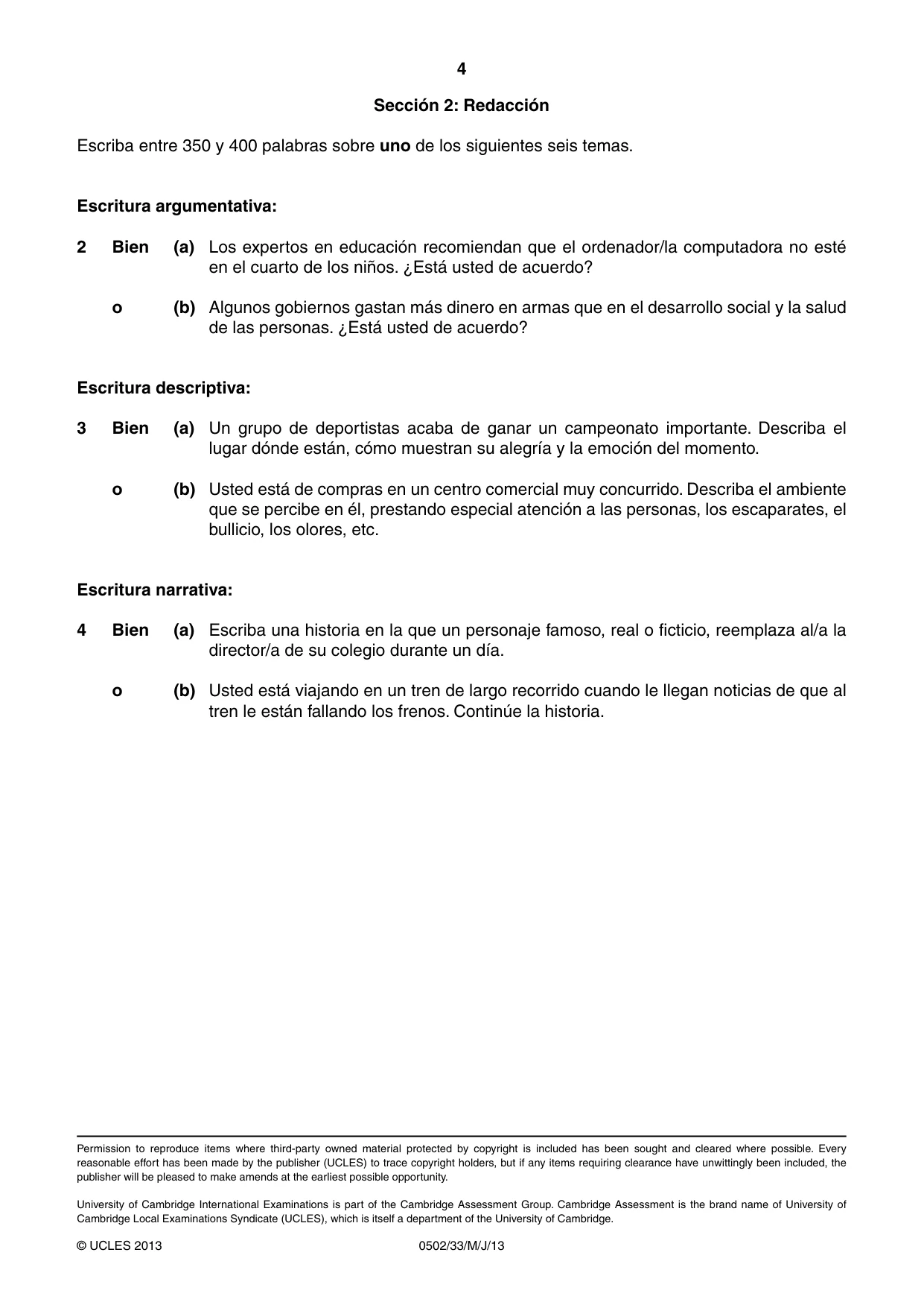 Cambridge IGCSE Spanish - First Language 0502 2013 May/June Paper 3 · Variant 3 question paper, page 4 of 4
