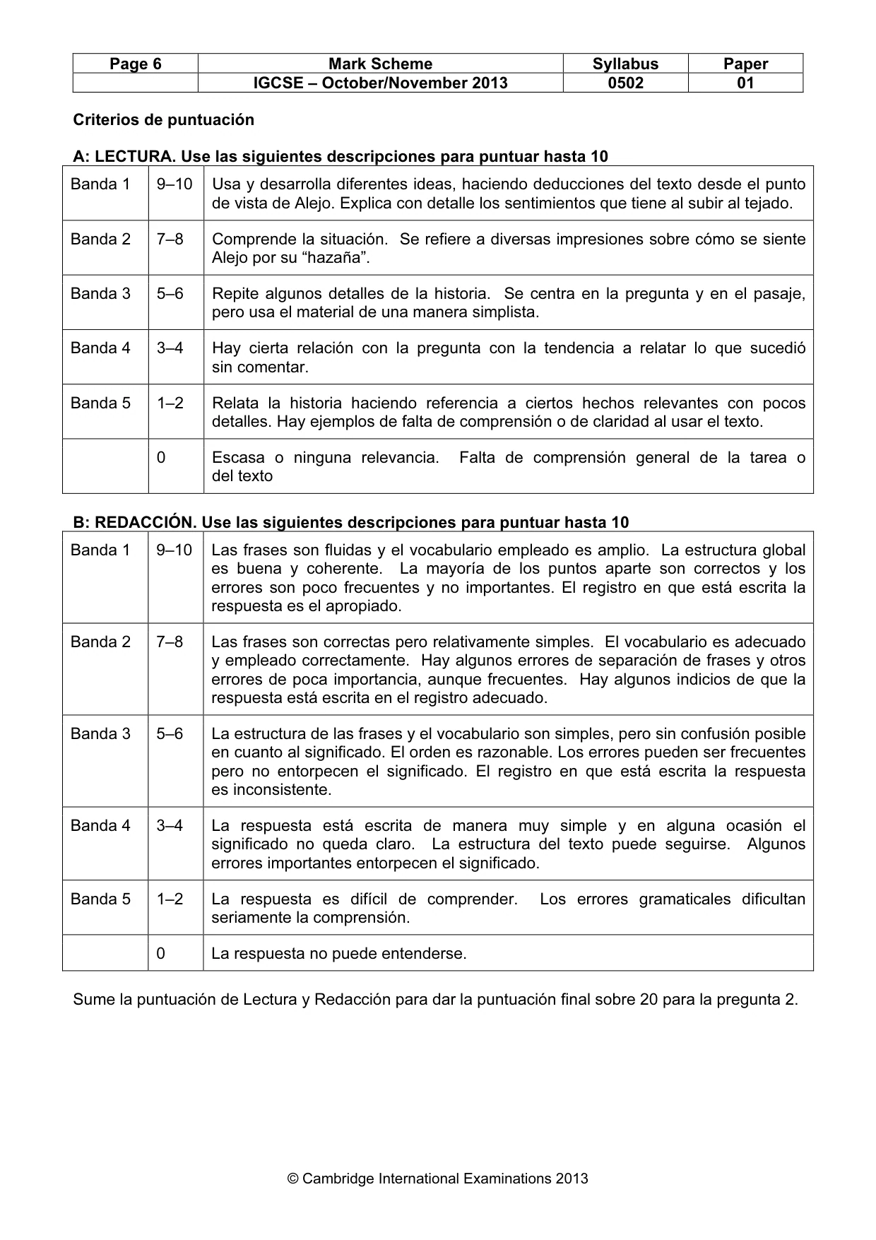 Mark scheme, page 6 of 6