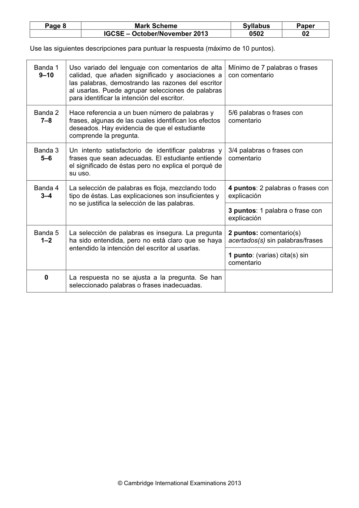 Mark scheme, page 8 of 10