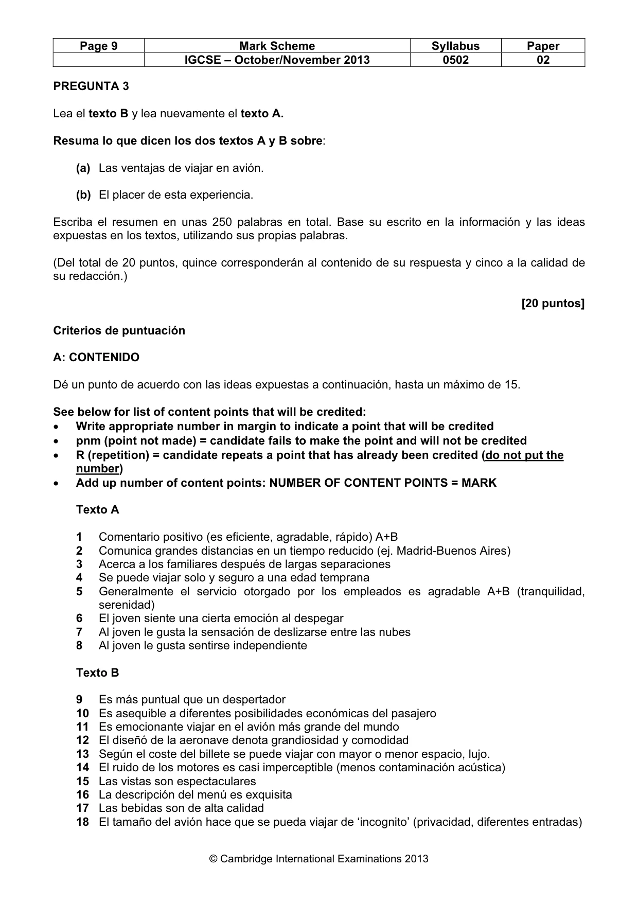 Mark scheme, page 9 of 10