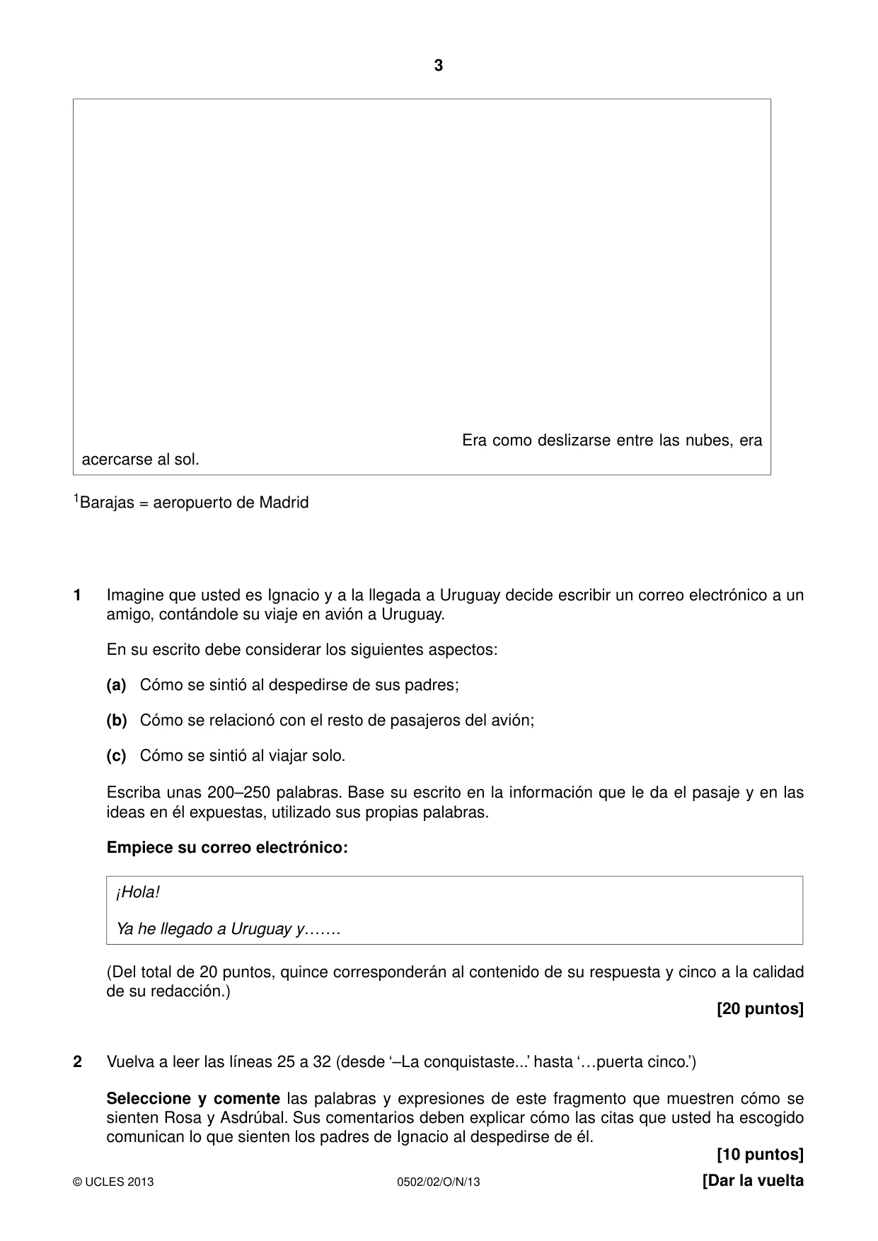 Cambridge IGCSE Spanish - First Language 0502 2013 Oct/Nov Paper 2 · Variant 0 question paper, page 3 of 8