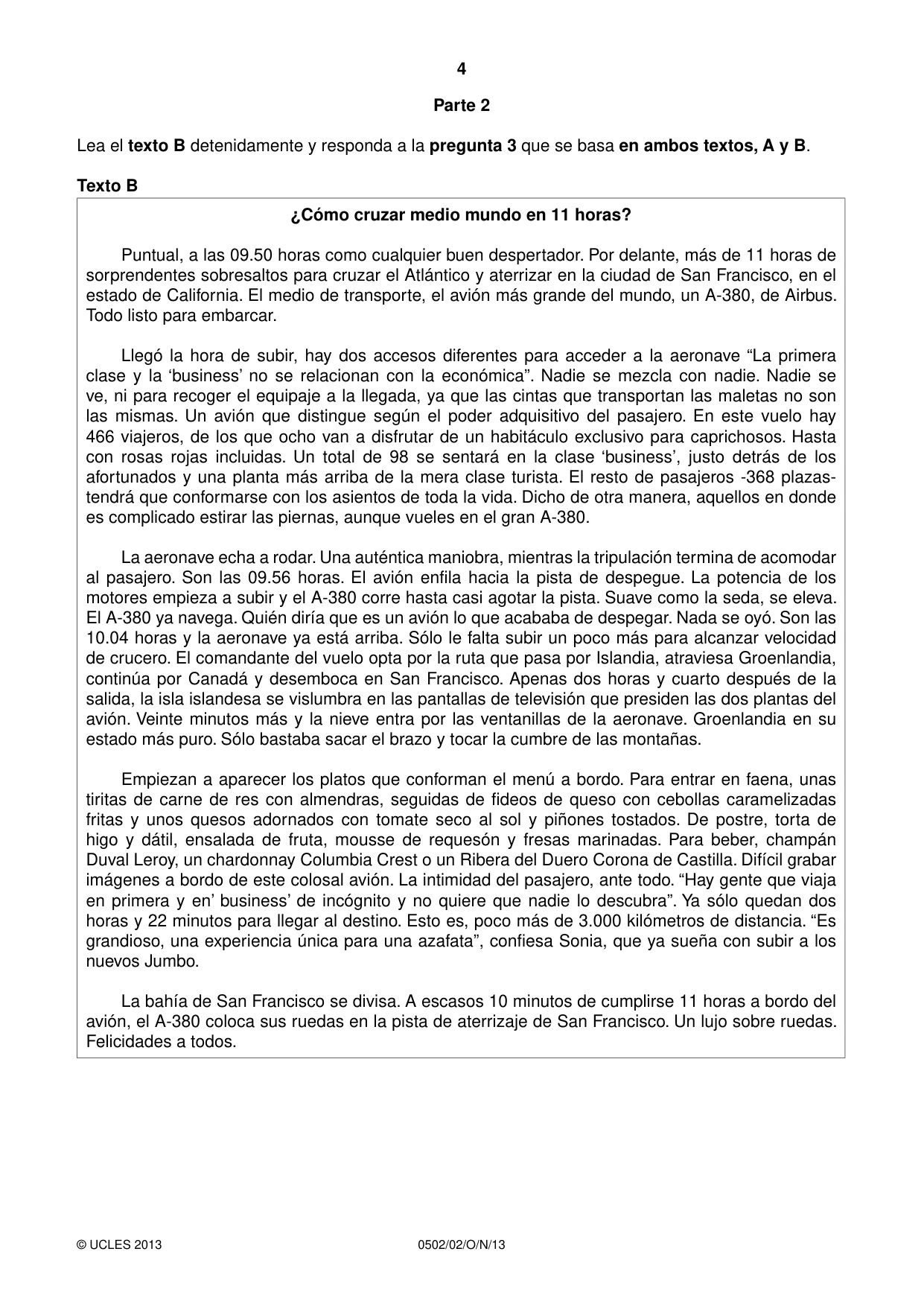 Cambridge IGCSE Spanish - First Language 0502 2013 Oct/Nov Paper 2 · Variant 0 question paper, page 4 of 8