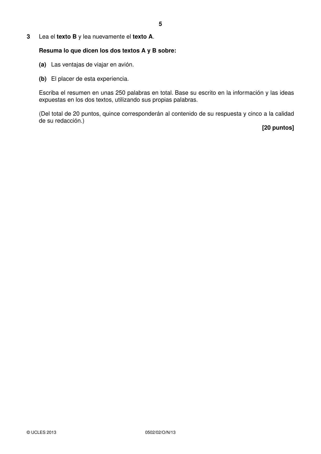 Cambridge IGCSE Spanish - First Language 0502 2013 Oct/Nov Paper 2 · Variant 0 question paper, page 5 of 8