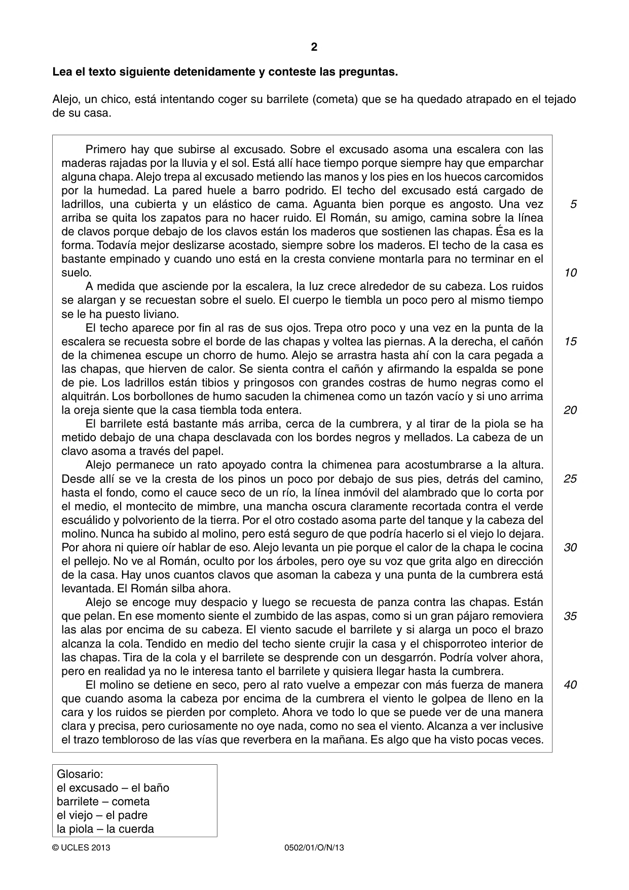 Cambridge IGCSE Spanish - First Language 0502 2013 Oct/Nov Paper 1 · Variant 1 question paper, page 2 of 4