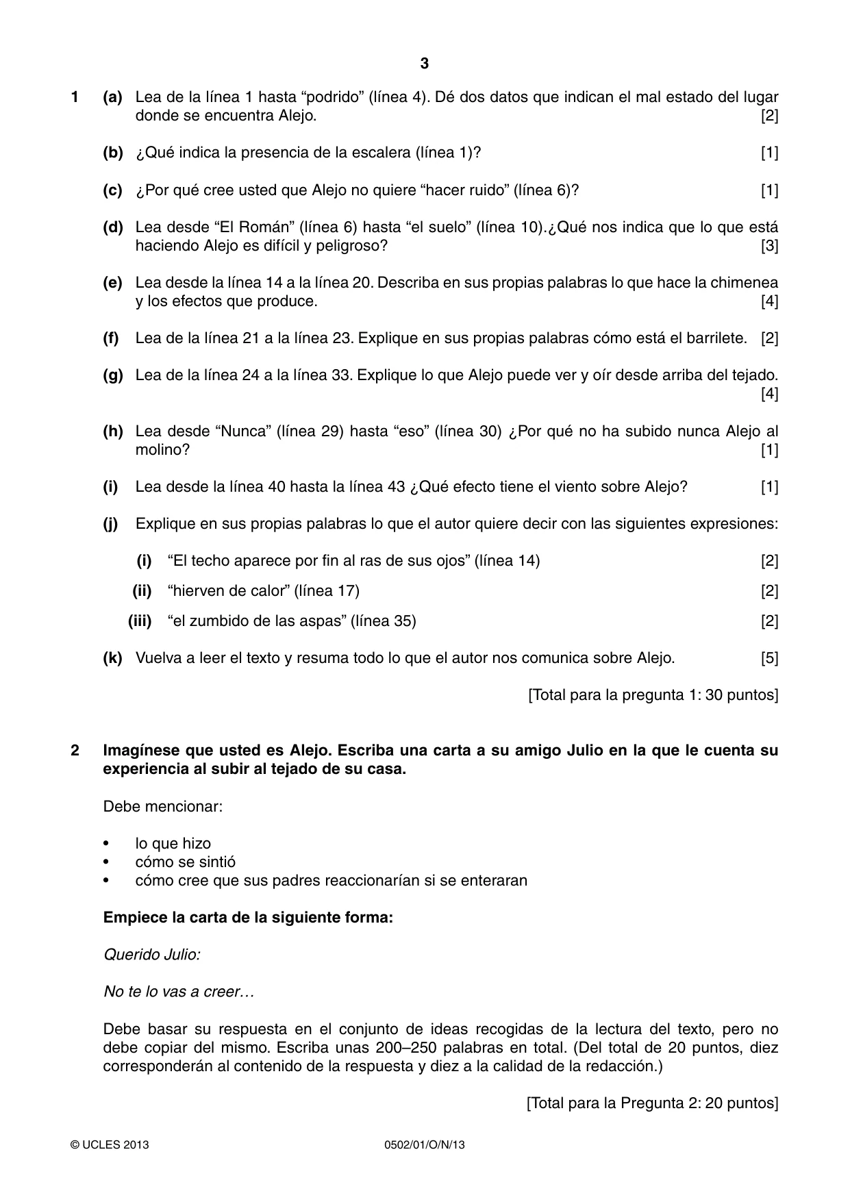 Cambridge IGCSE Spanish - First Language 0502 2013 Oct/Nov Paper 1 · Variant 1 question paper, page 3 of 4