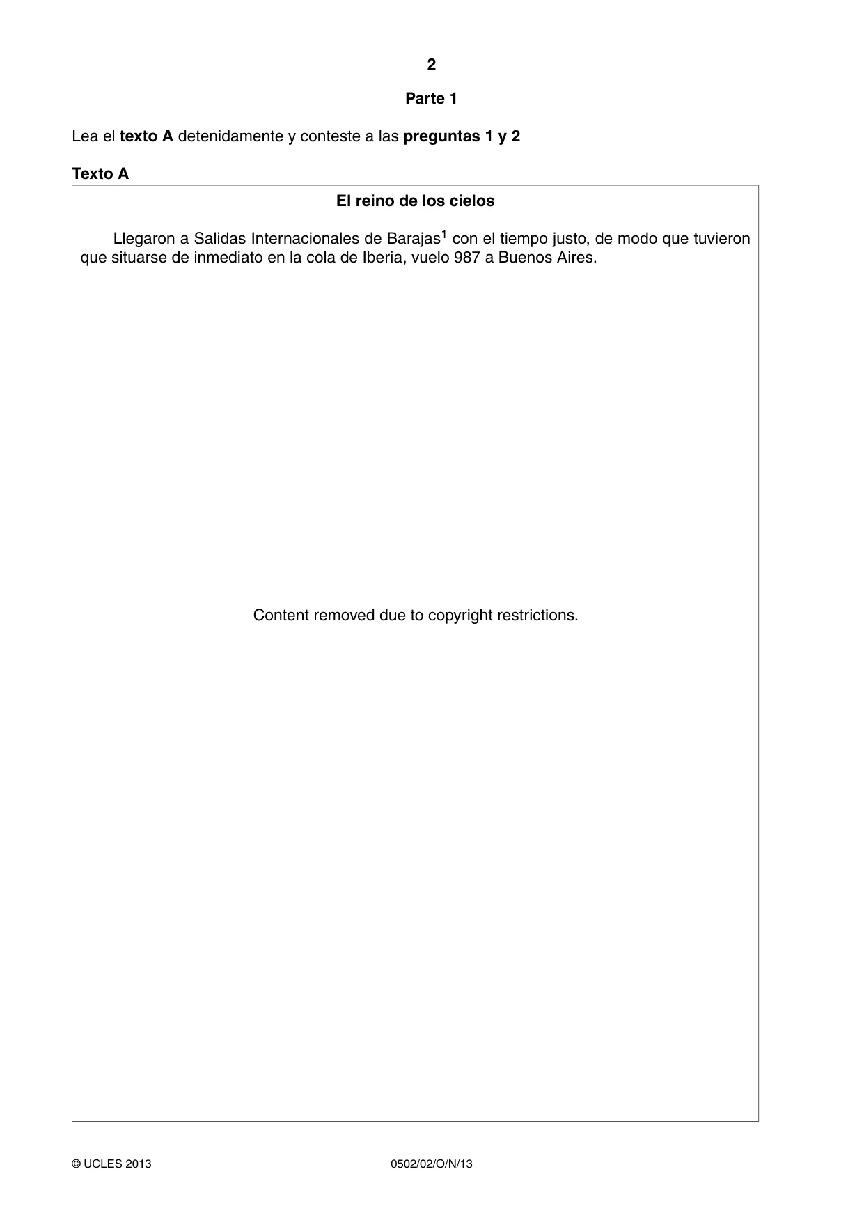 Cambridge IGCSE Spanish - First Language 0502 2013 Oct/Nov Paper 2 · Variant 1 question paper, page 2 of 8