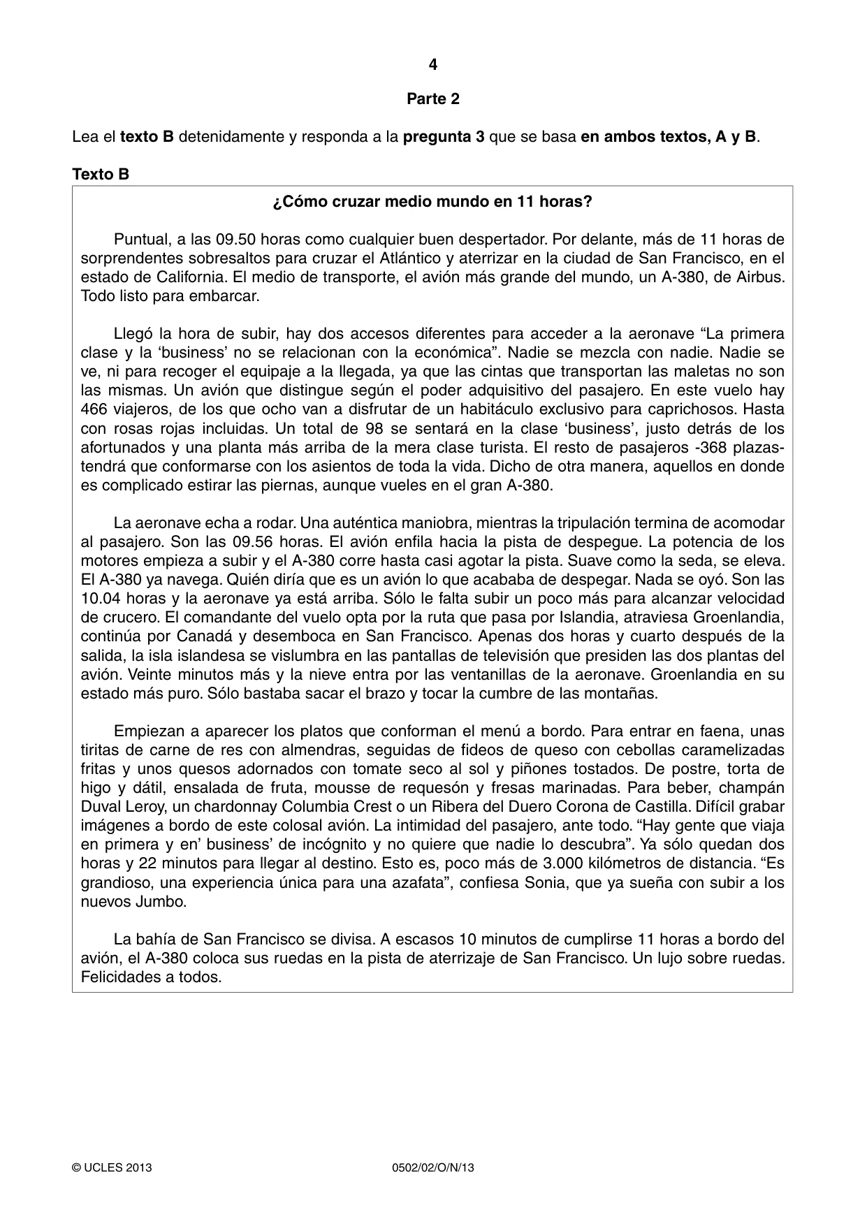 Cambridge IGCSE Spanish - First Language 0502 2013 Oct/Nov Paper 2 · Variant 1 question paper, page 4 of 8