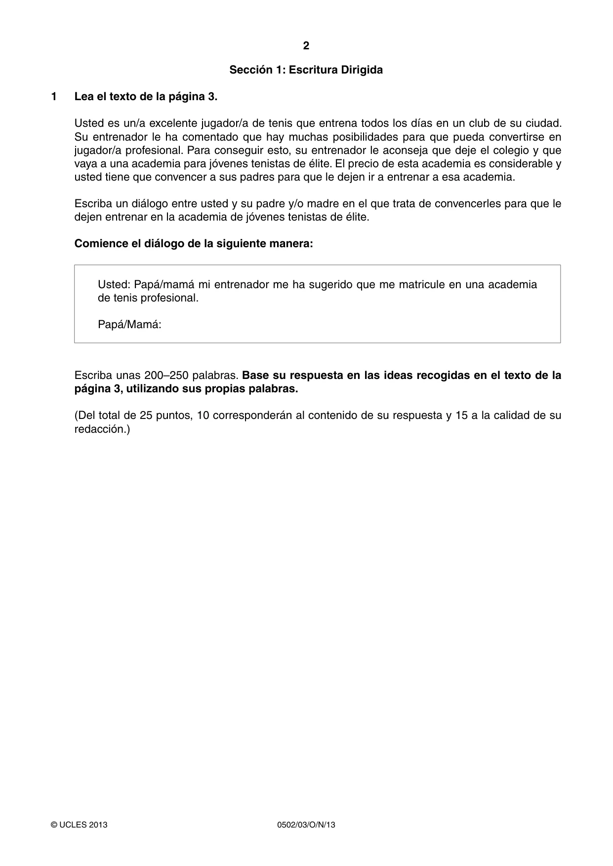 Cambridge IGCSE Spanish - First Language 0502 2013 Oct/Nov Paper 3 · Variant 1 question paper, page 2 of 4