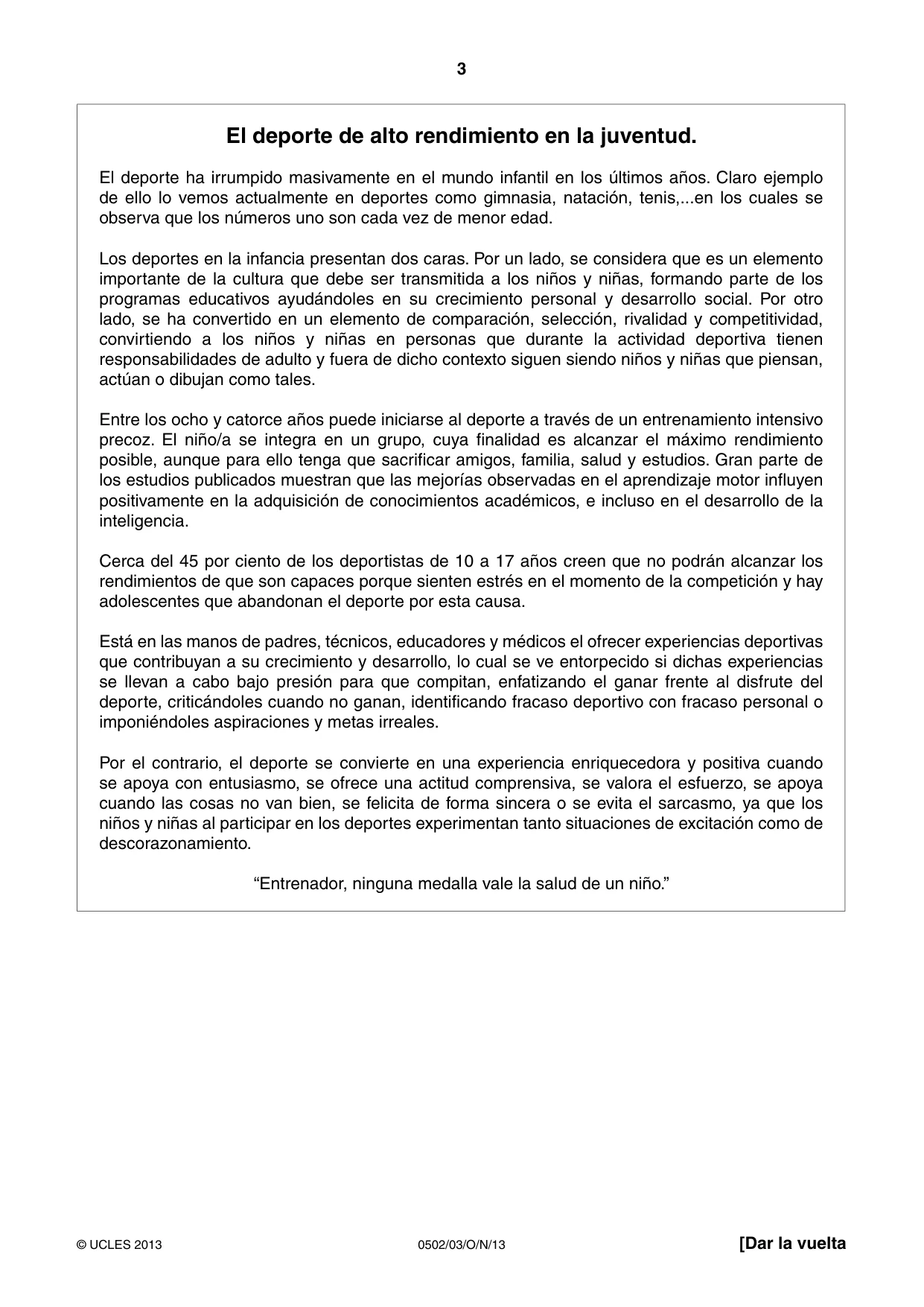 Cambridge IGCSE Spanish - First Language 0502 2013 Oct/Nov Paper 3 · Variant 1 question paper, page 3 of 4