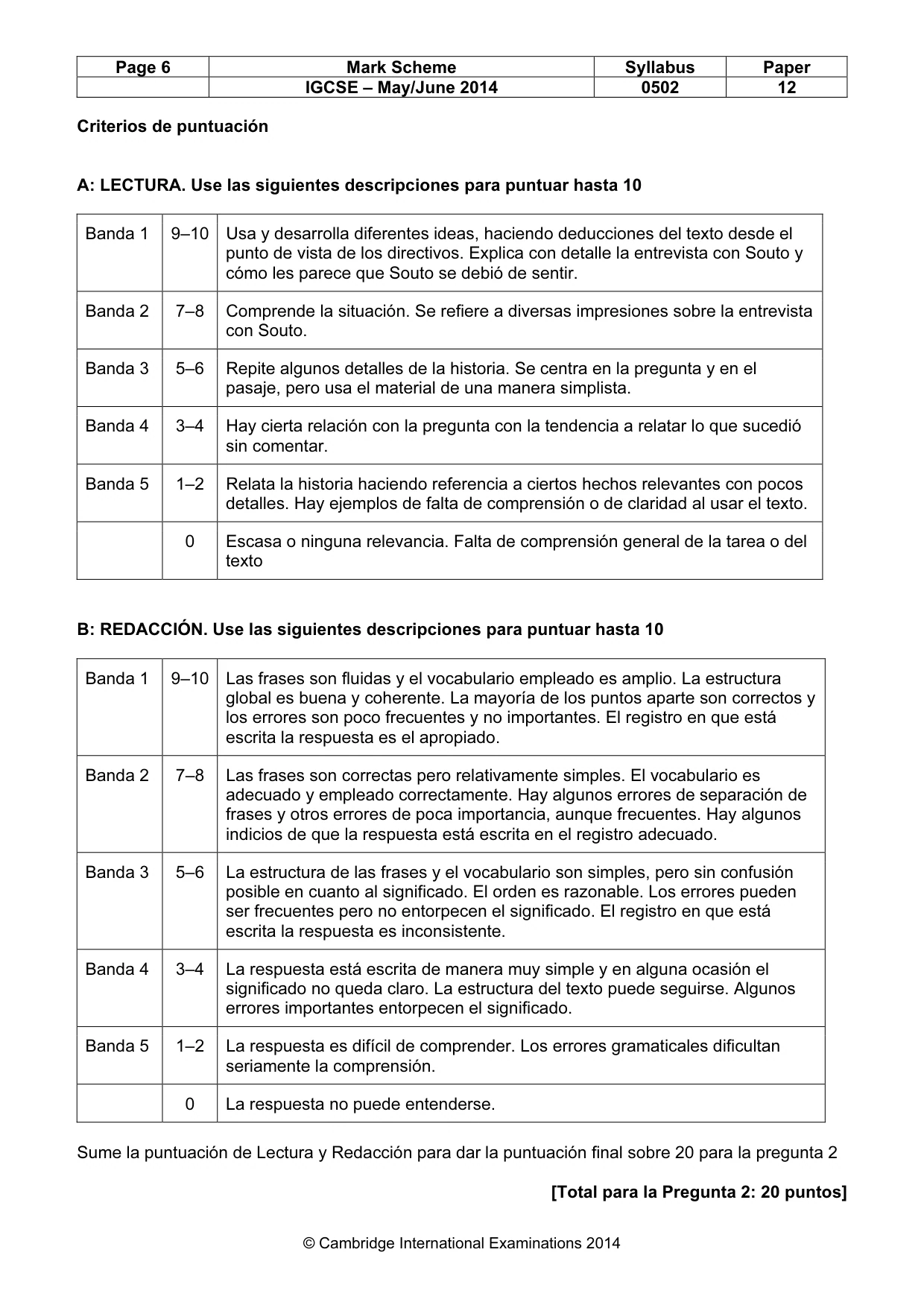 Mark scheme, page 6 of 6