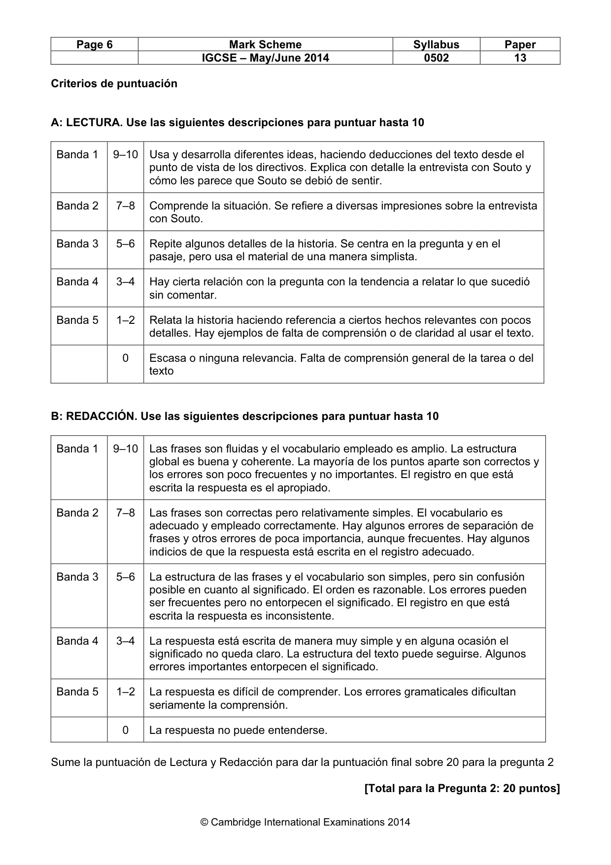 Mark scheme, page 6 of 6