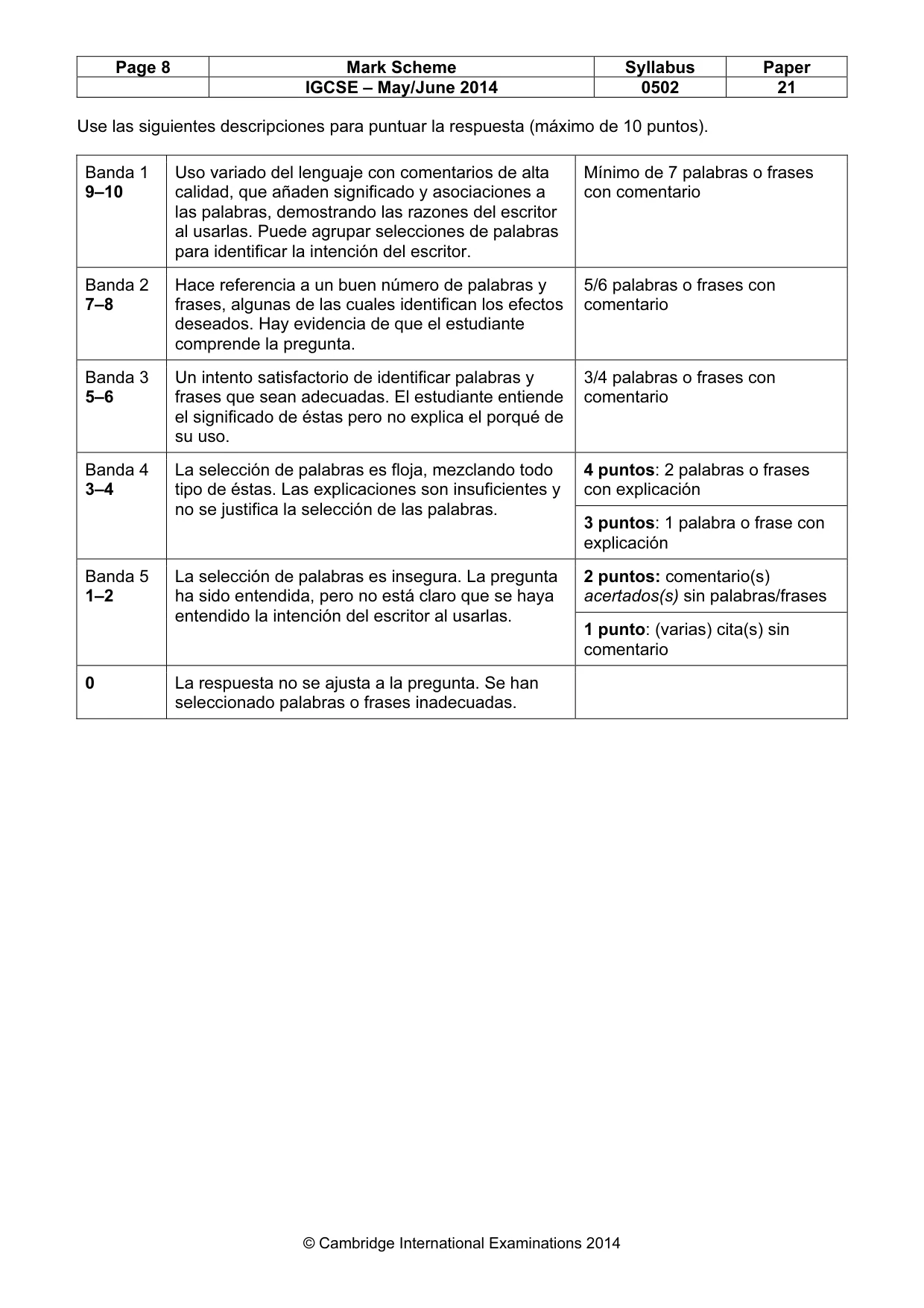 Mark scheme, page 8 of 11