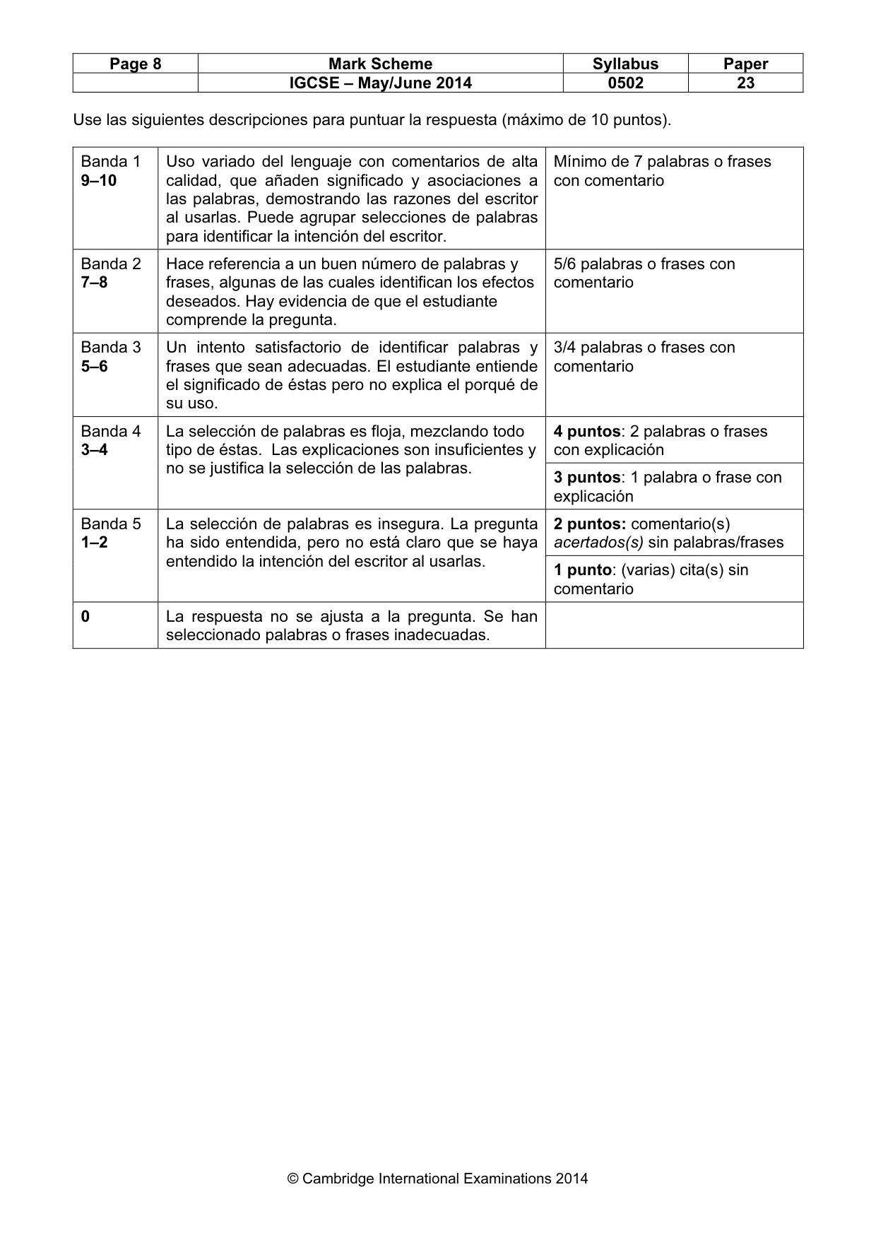 Mark scheme, page 8 of 11