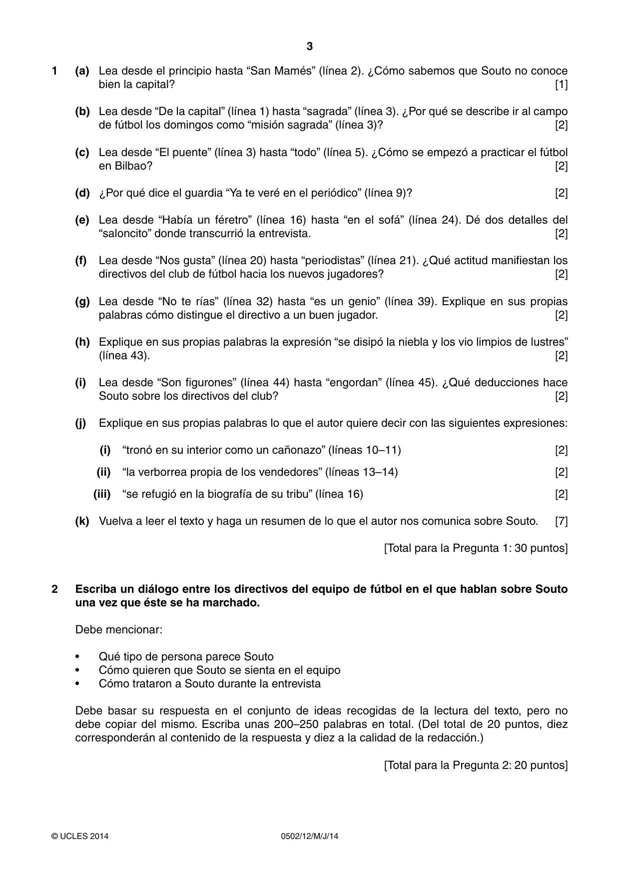 Cambridge IGCSE Spanish - First Language 0502 2014 May/June Paper 1 · Variant 2 question paper, page 3 of 4
