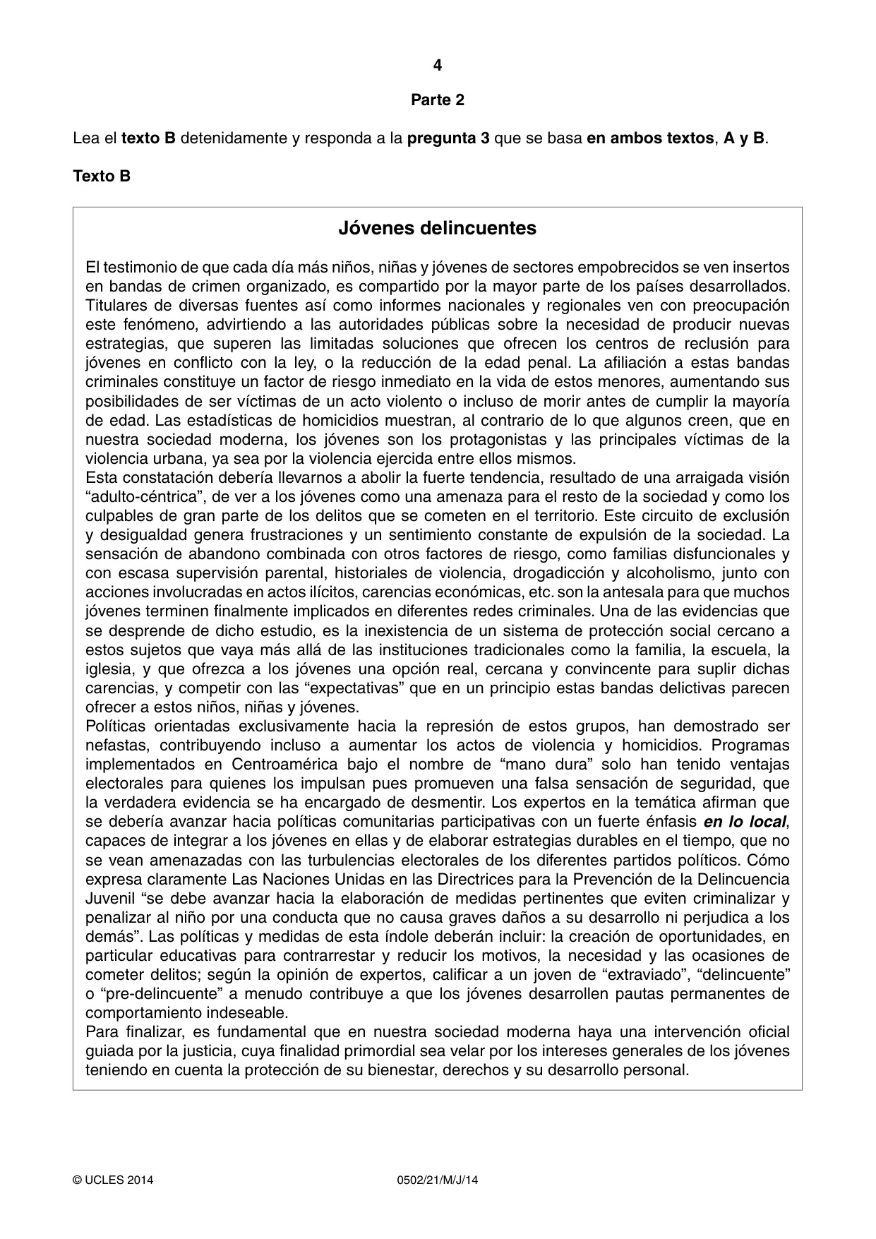 Cambridge IGCSE Spanish - First Language 0502 2014 May/June Paper 2 · Variant 1 question paper, page 4 of 8