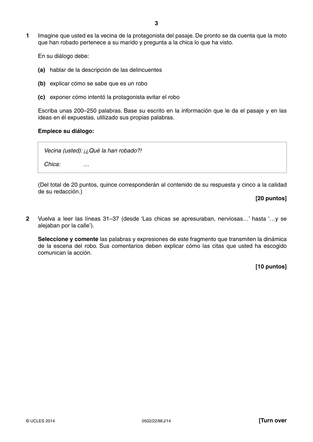 Cambridge IGCSE Spanish - First Language 0502 2014 May/June Paper 2 · Variant 2 question paper, page 3 of 8