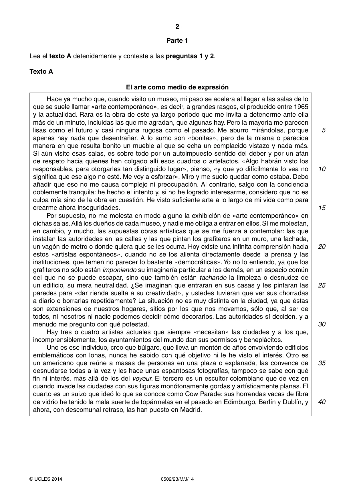 Cambridge IGCSE Spanish - First Language 0502 2014 May/June Paper 2 · Variant 3 question paper, page 2 of 8