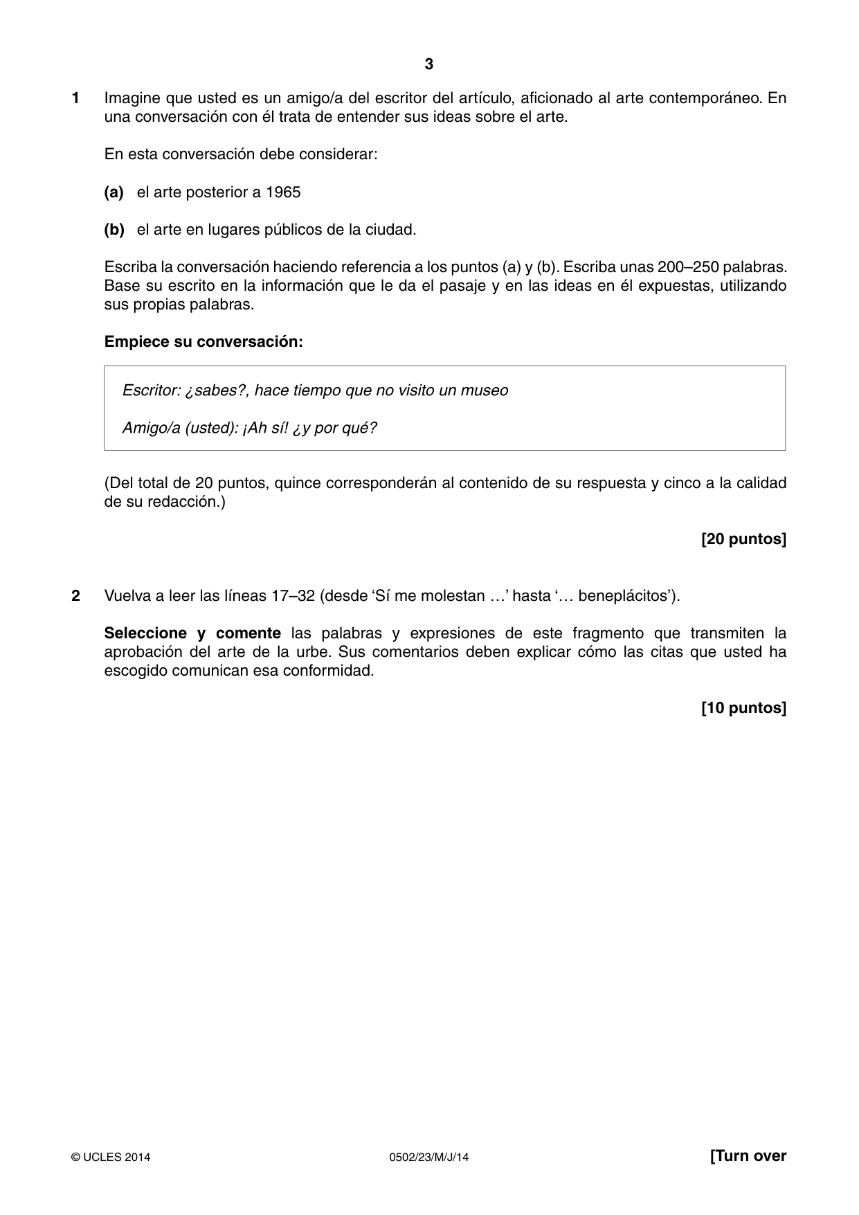 Cambridge IGCSE Spanish - First Language 0502 2014 May/June Paper 2 · Variant 3 question paper, page 3 of 8