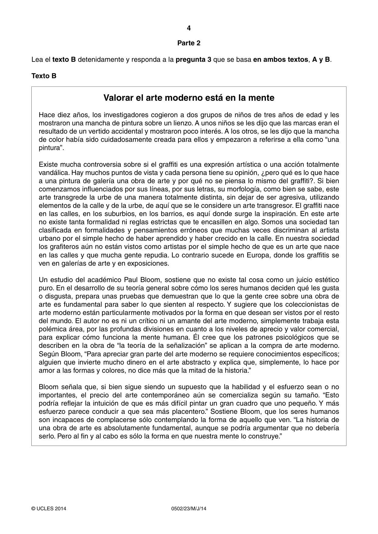 Cambridge IGCSE Spanish - First Language 0502 2014 May/June Paper 2 · Variant 3 question paper, page 4 of 8