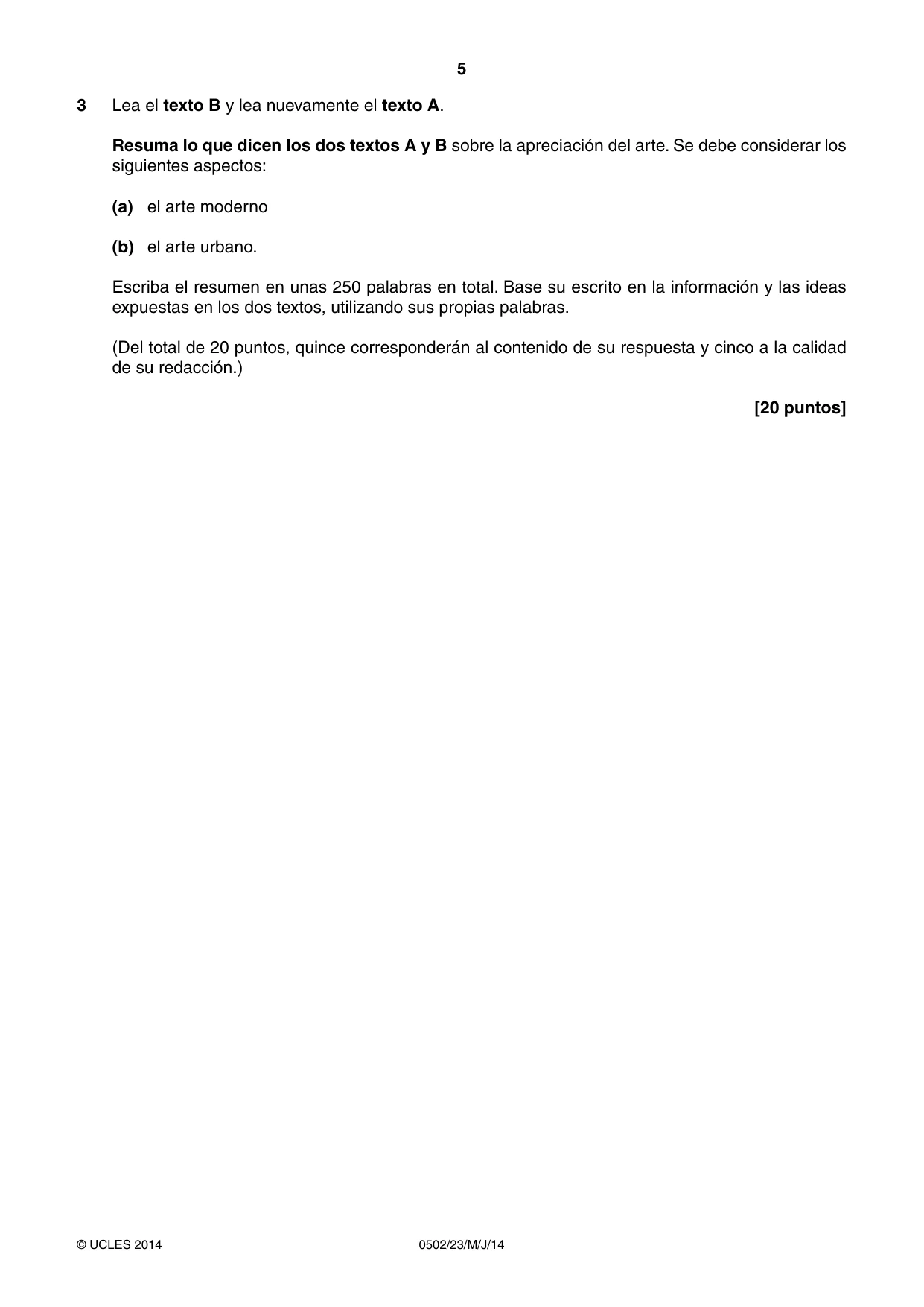 Cambridge IGCSE Spanish - First Language 0502 2014 May/June Paper 2 · Variant 3 question paper, page 5 of 8