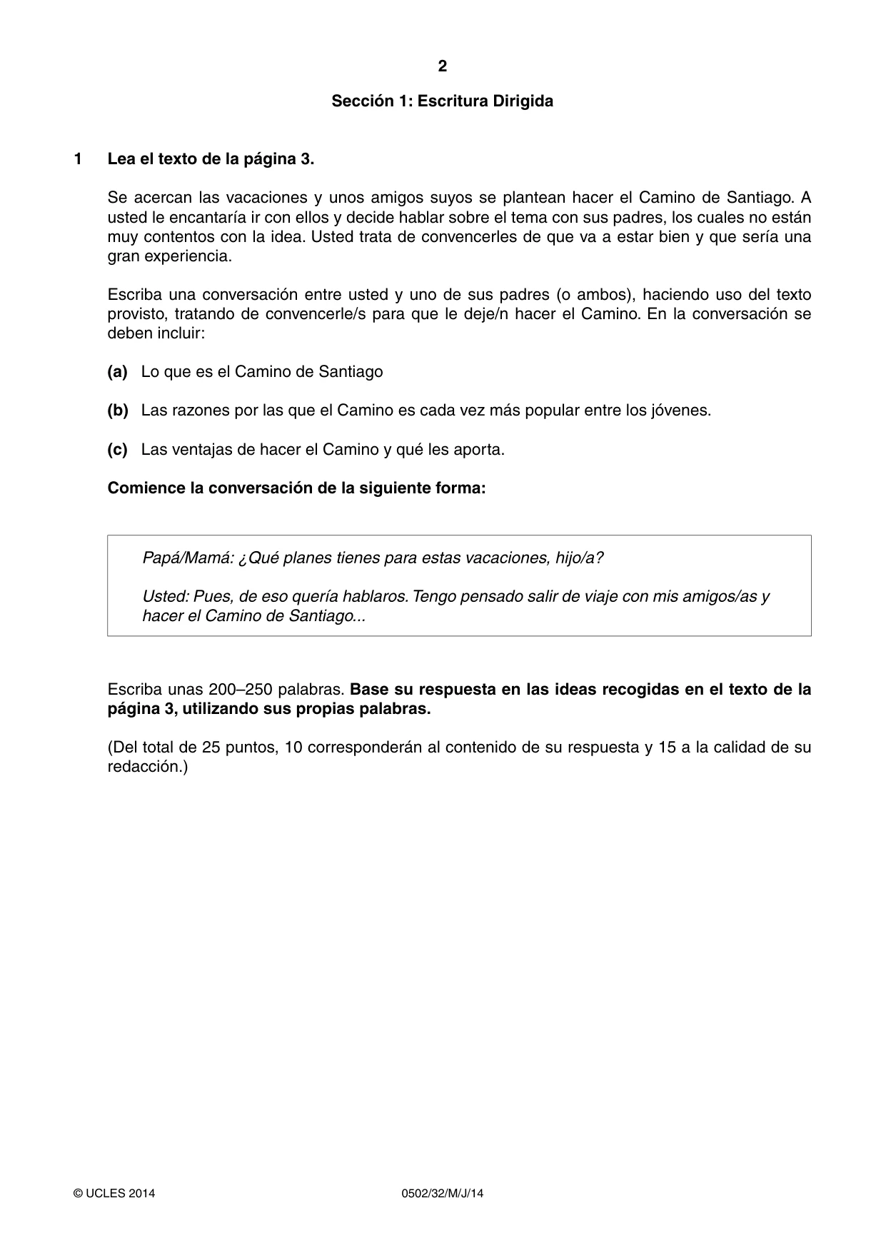 Cambridge IGCSE Spanish - First Language 0502 2014 May/June Paper 3 · Variant 2 question paper, page 2 of 4
