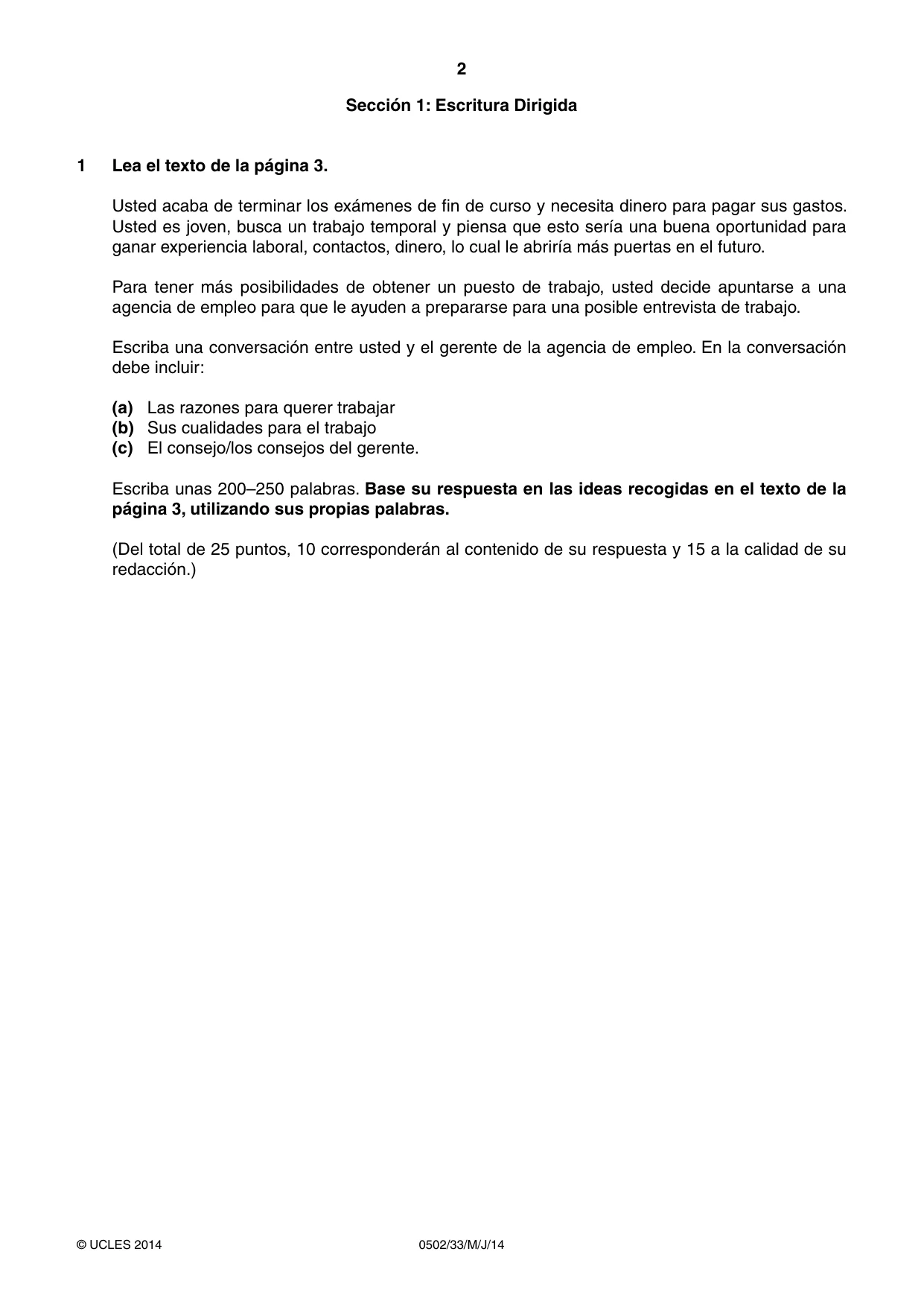 Cambridge IGCSE Spanish - First Language 0502 2014 May/June Paper 3 · Variant 3 question paper, page 2 of 4