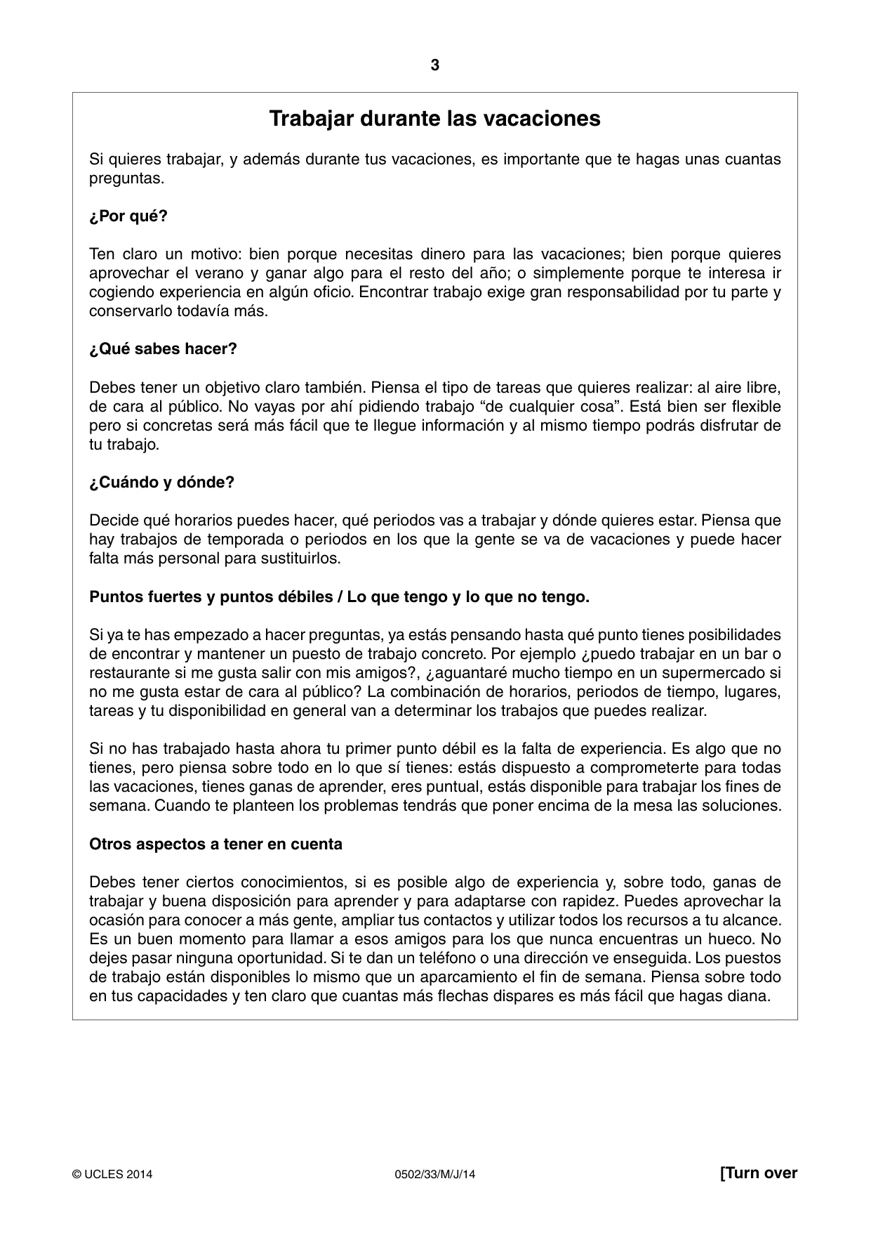 Cambridge IGCSE Spanish - First Language 0502 2014 May/June Paper 3 · Variant 3 question paper, page 3 of 4