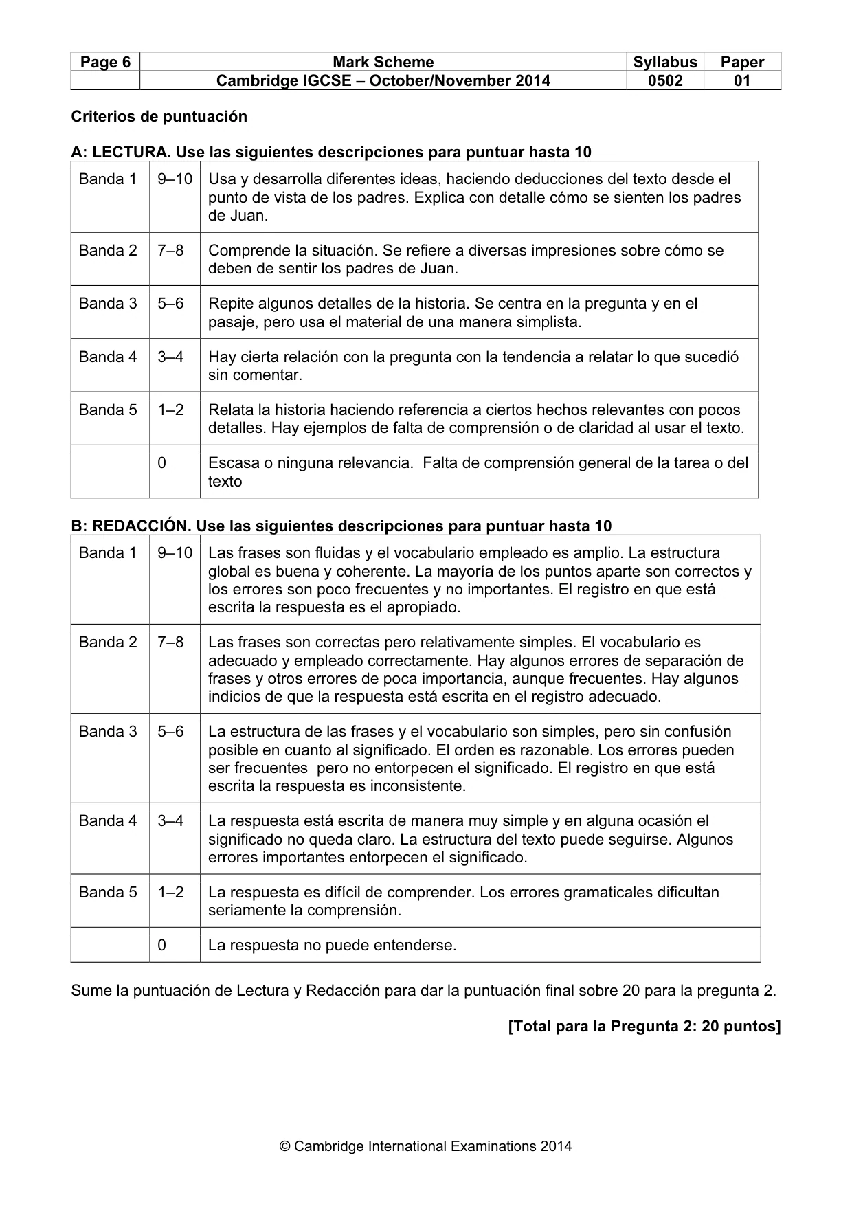 Mark scheme, page 6 of 6