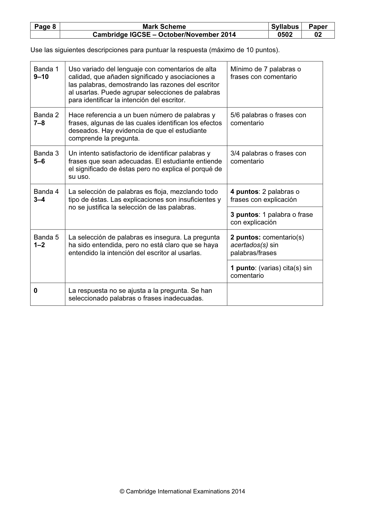 Mark scheme, page 8 of 10