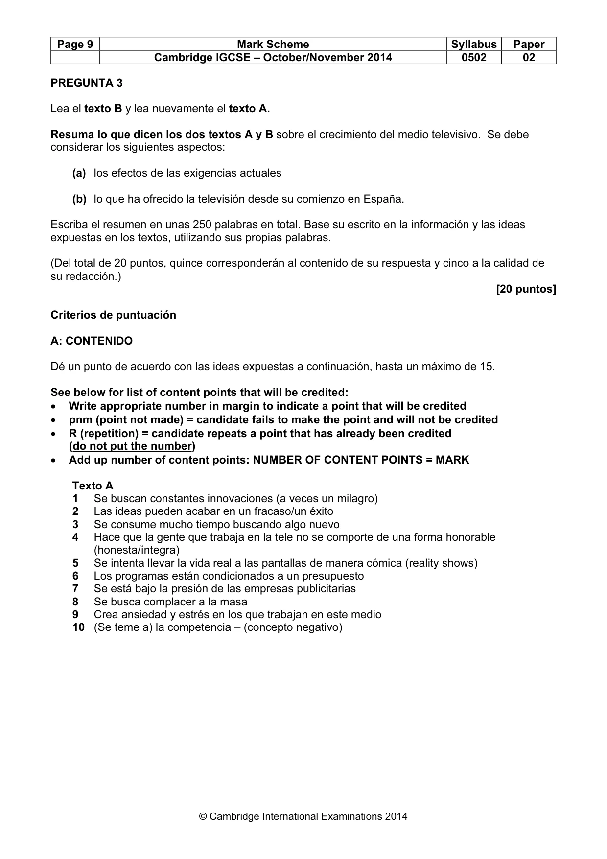 Mark scheme, page 9 of 10