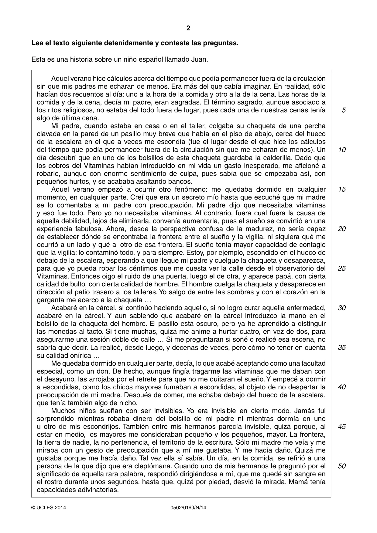 Cambridge IGCSE Spanish - First Language 0502 2014 Oct/Nov Paper 1 · Variant 1 question paper, page 2 of 4