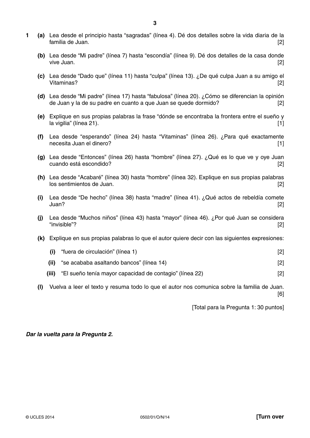 Cambridge IGCSE Spanish - First Language 0502 2014 Oct/Nov Paper 1 · Variant 1 question paper, page 3 of 4