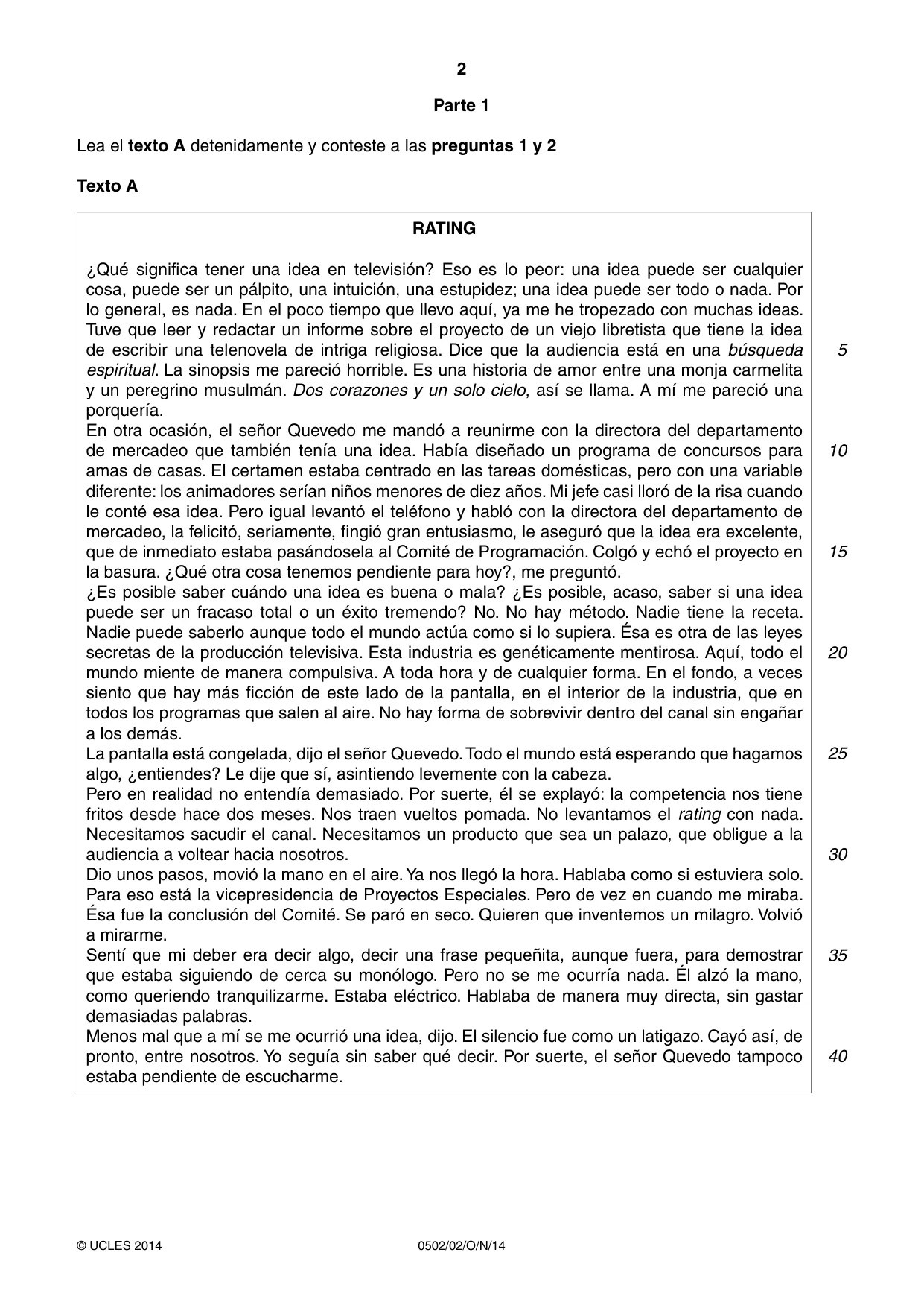 Cambridge IGCSE Spanish - First Language 0502 2014 Oct/Nov Paper 2 · Variant 1 question paper, page 2 of 8