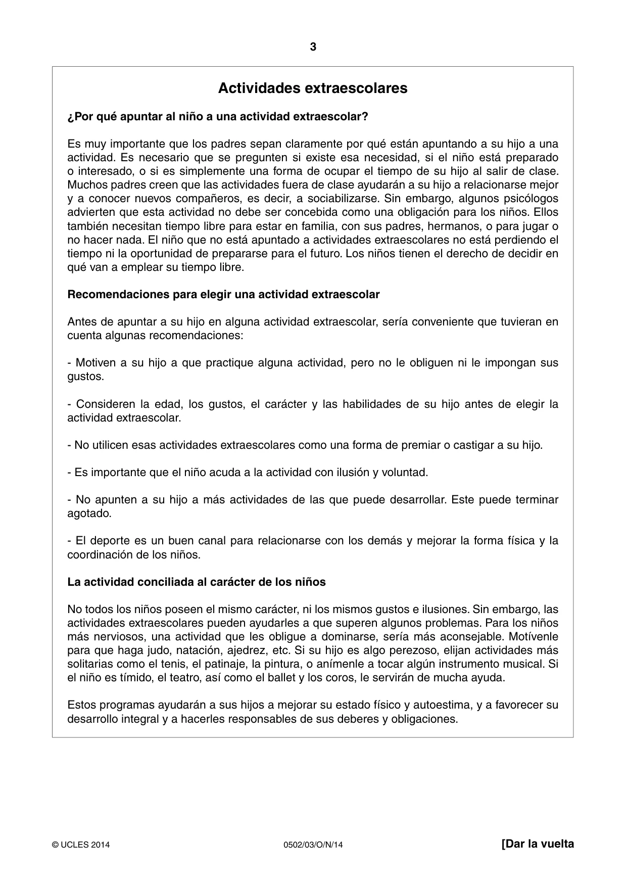 Cambridge IGCSE Spanish - First Language 0502 2014 Oct/Nov Paper 3 · Variant 1 question paper, page 3 of 4