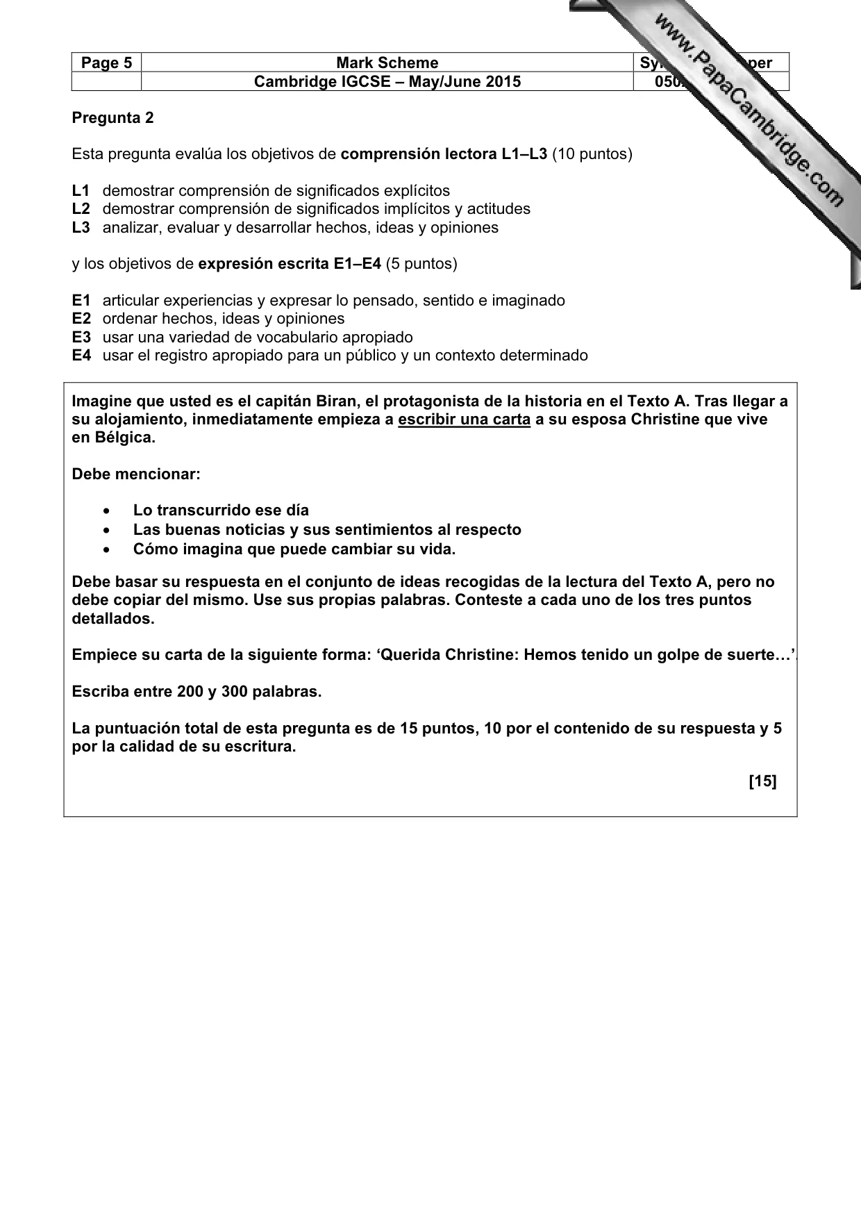 Mark scheme, page 5 of 10