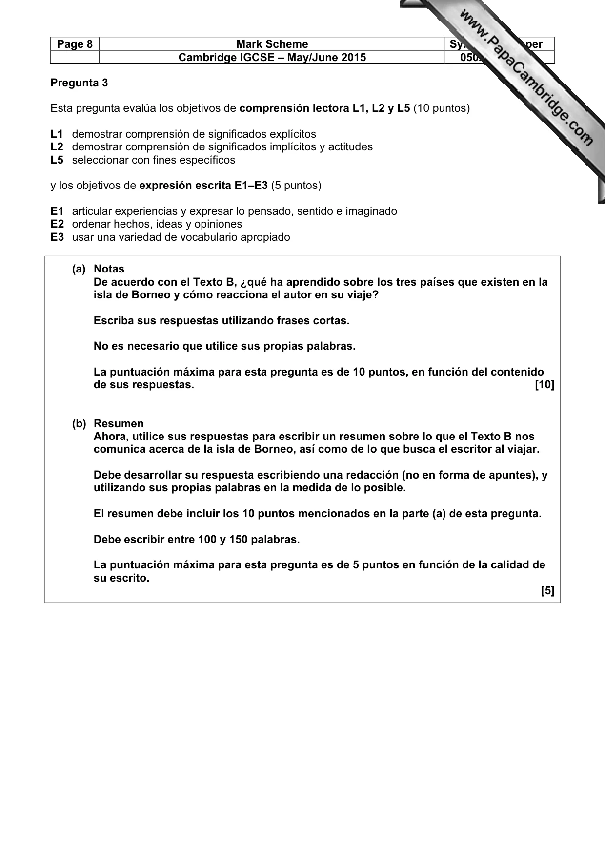 Mark scheme, page 8 of 10