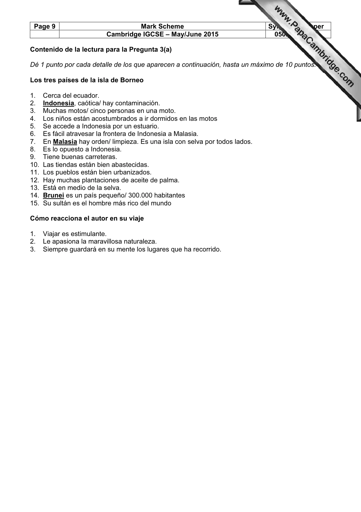 Mark scheme, page 9 of 10