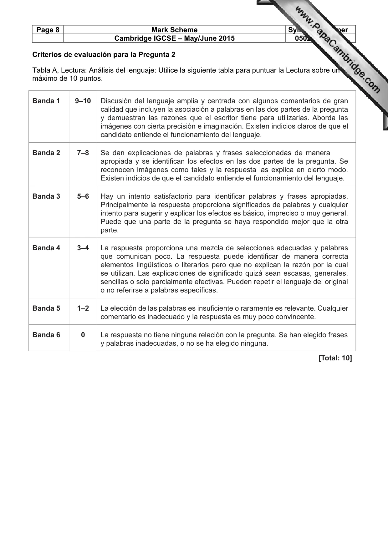 Mark scheme, page 8 of 11