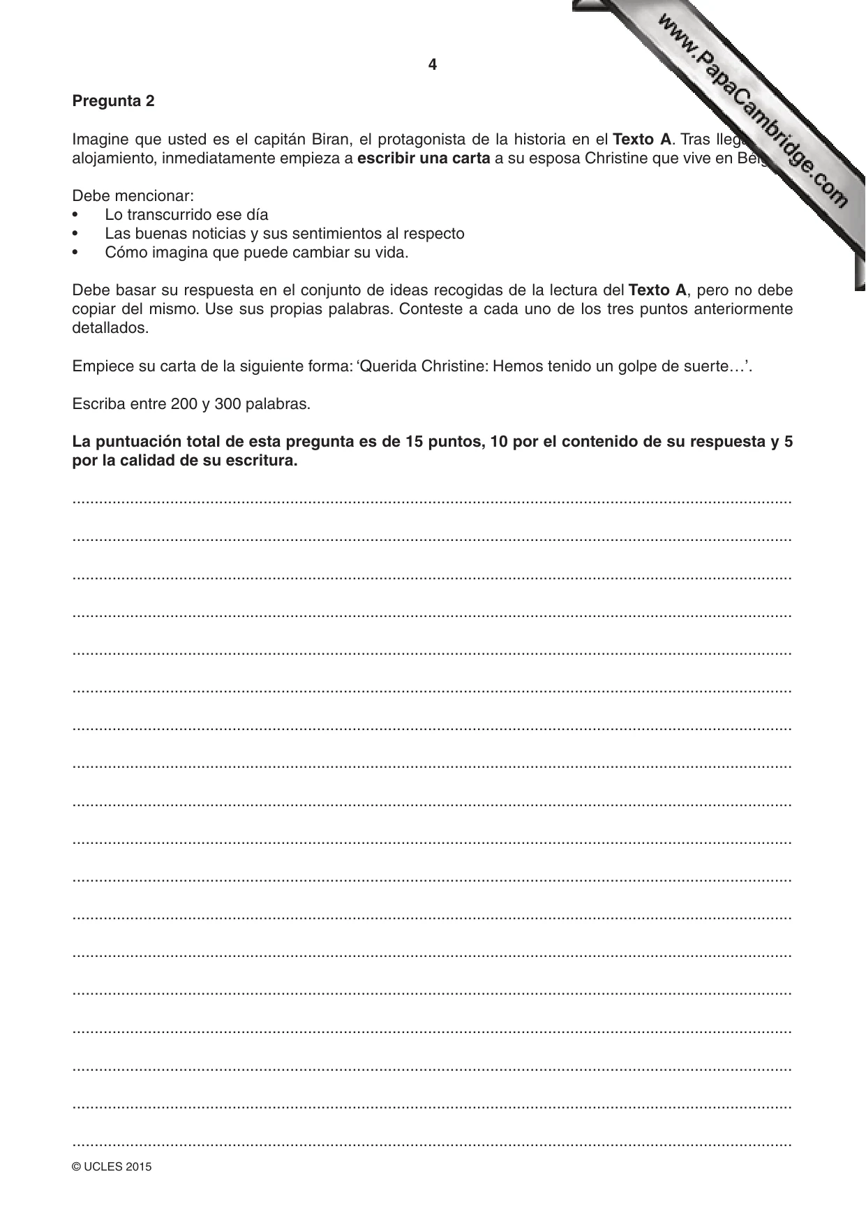Cambridge IGCSE Spanish - First Language 0502 2015 May/June Paper 1 · Variant 1 question paper, page 4 of 12
