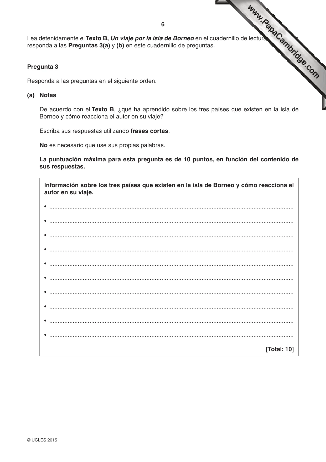 Cambridge IGCSE Spanish - First Language 0502 2015 May/June Paper 1 · Variant 2 question paper, page 6 of 12