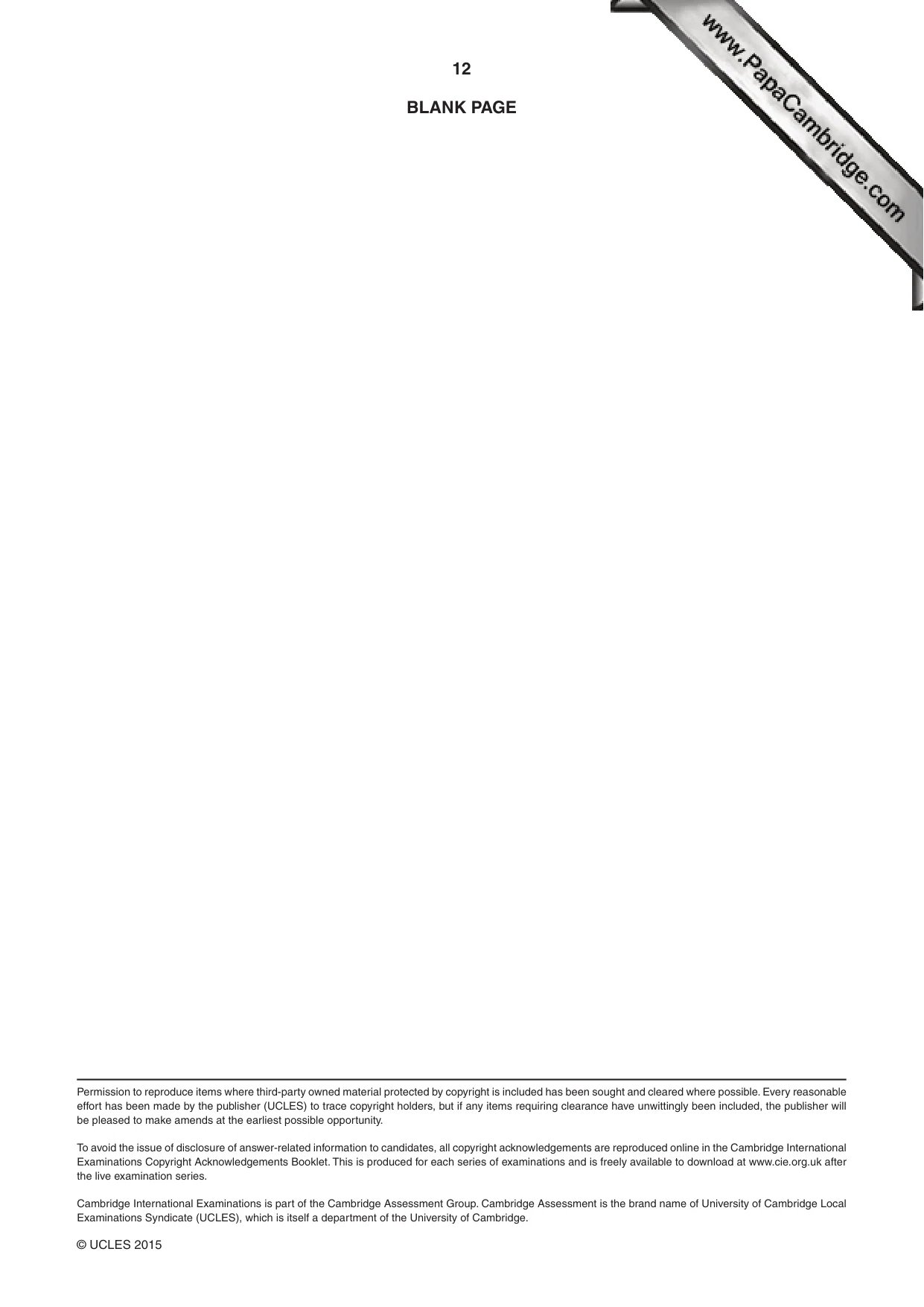 Cambridge IGCSE Spanish - First Language 0502 2015 May/June Paper 1 · Variant 2 question paper, page 12 of 12