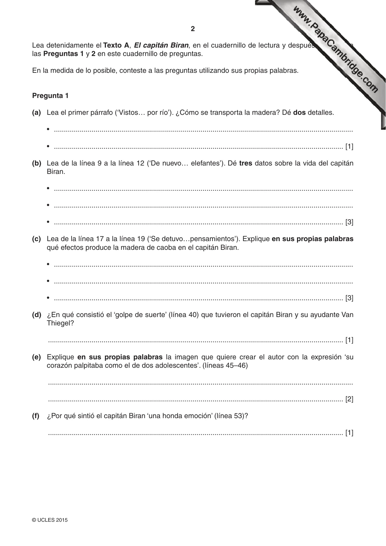 Cambridge IGCSE Spanish - First Language 0502 2015 May/June Paper 1 · Variant 3 question paper, page 2 of 12
