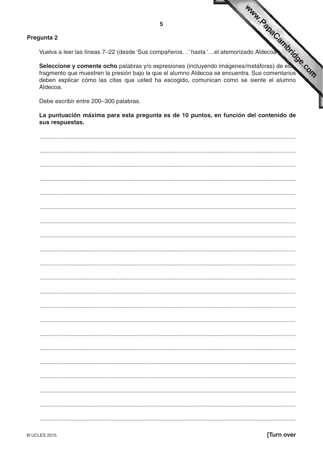 Cambridge IGCSE Spanish - First Language 0502 2015 May/June Paper 2 · Variant 3 question paper, page 5 of 12